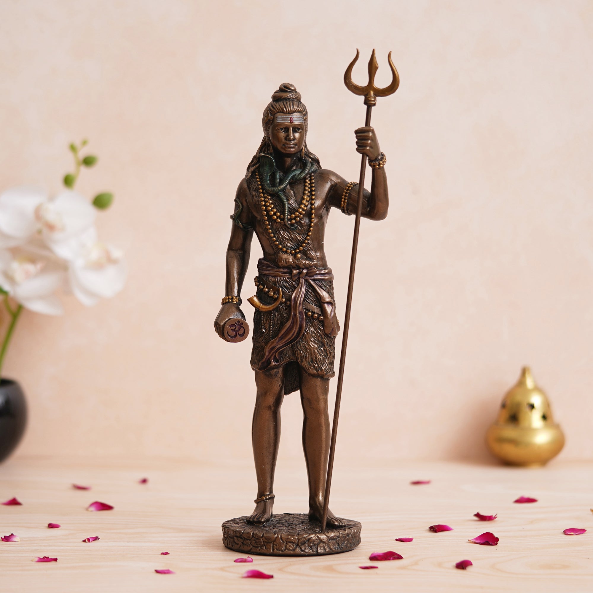 eCraftIndia Polyresin Bronze Finish Standing Lord Shiva Statue with Trishul and Damru - Hindu God Idol