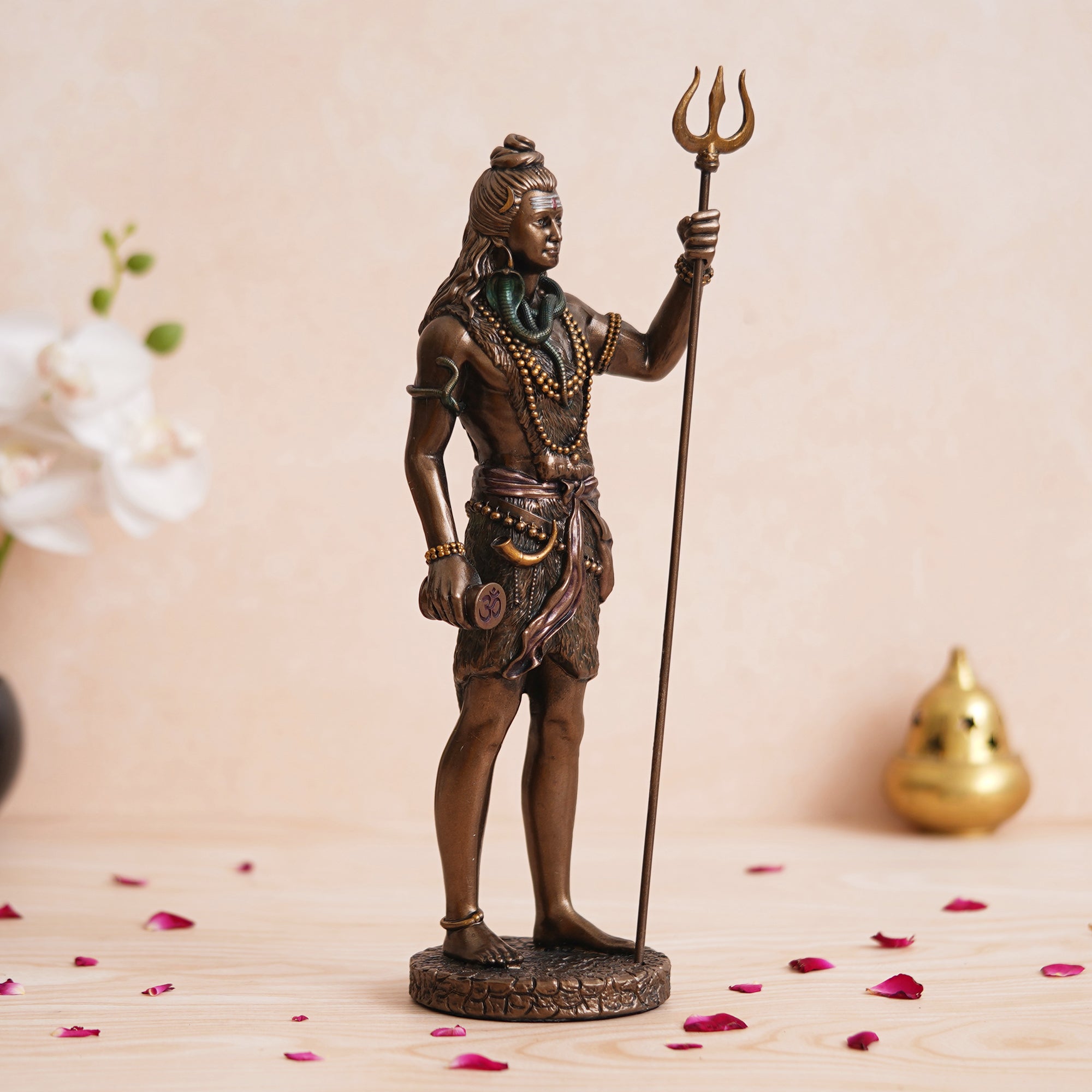 eCraftIndia Polyresin Bronze Finish Standing Lord Shiva Statue with Trishul and Damru - Hindu God Idol 1