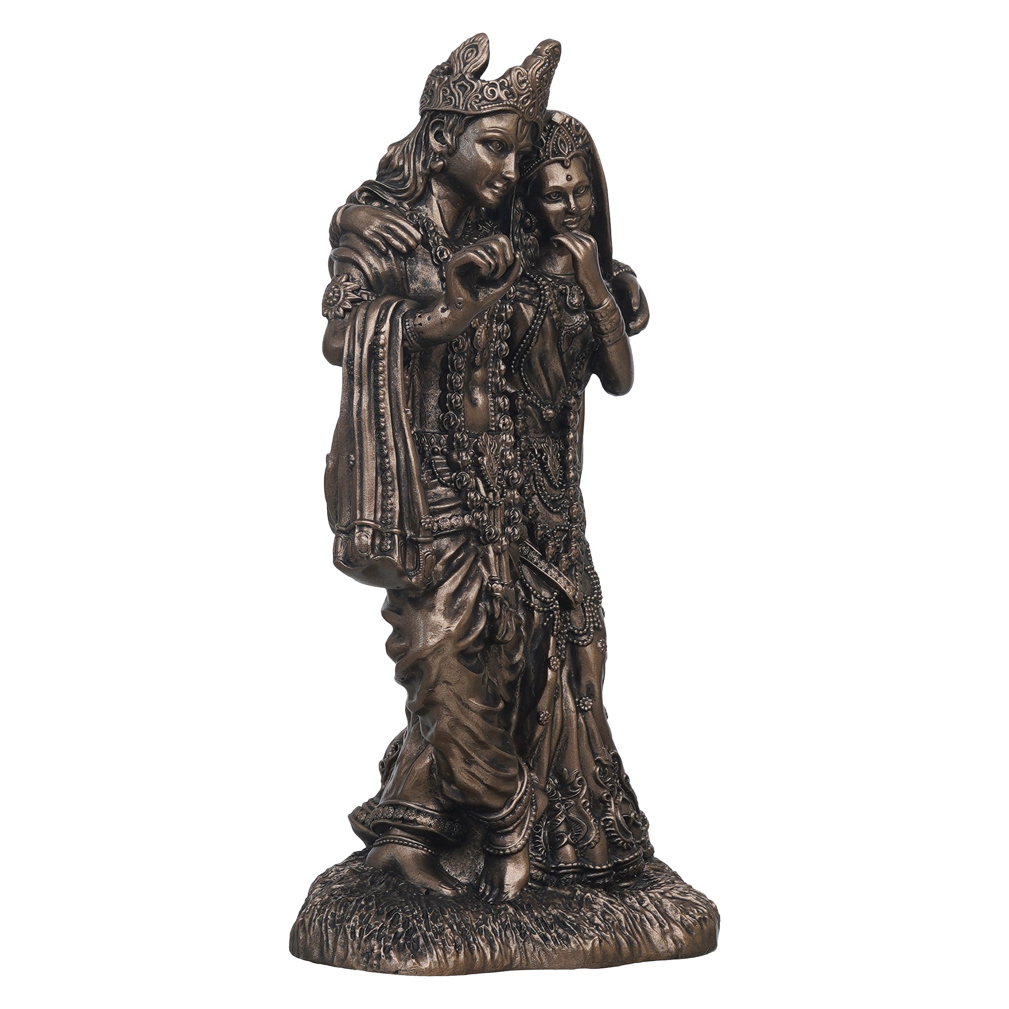 eCraftIndia Polyresin Bronze Finish Standing Radha Krishna Idol with Flute Decorative Statue 6