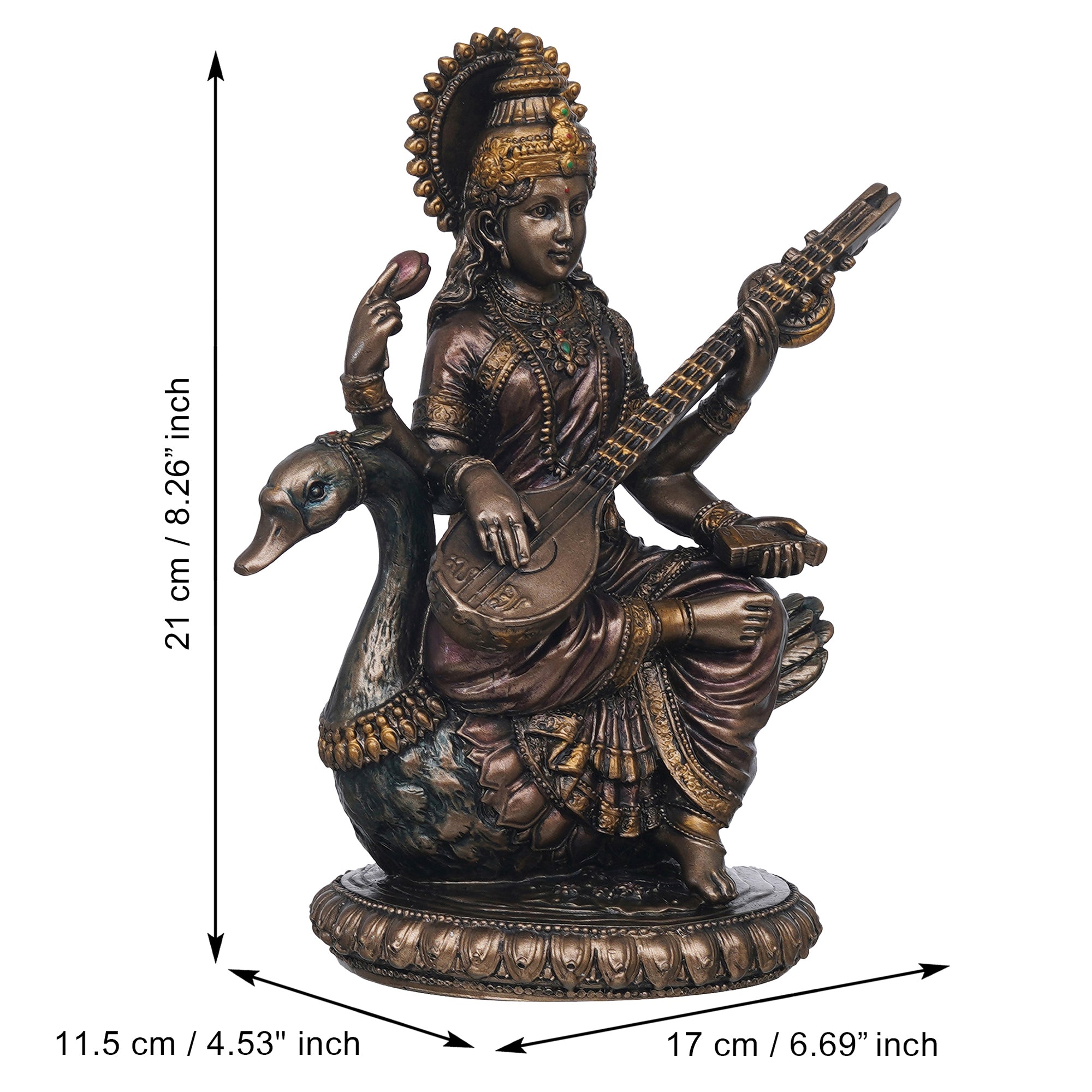 eCraftIndia Goddess Saraswati Idol Sitting on Swan Playing Veena Statue - Goddess of Knowledge, Music, and Art 3