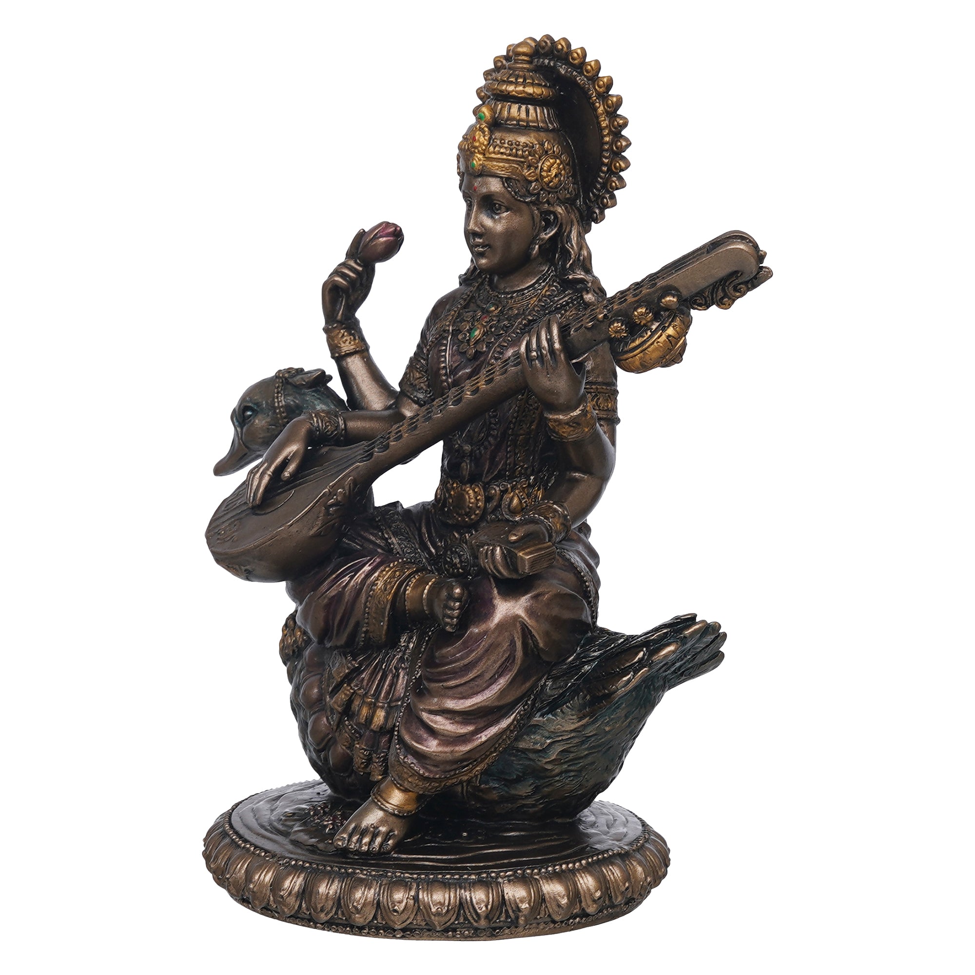 eCraftIndia Goddess Saraswati Idol Sitting on Swan Playing Veena Statue - Goddess of Knowledge, Music, and Art 7