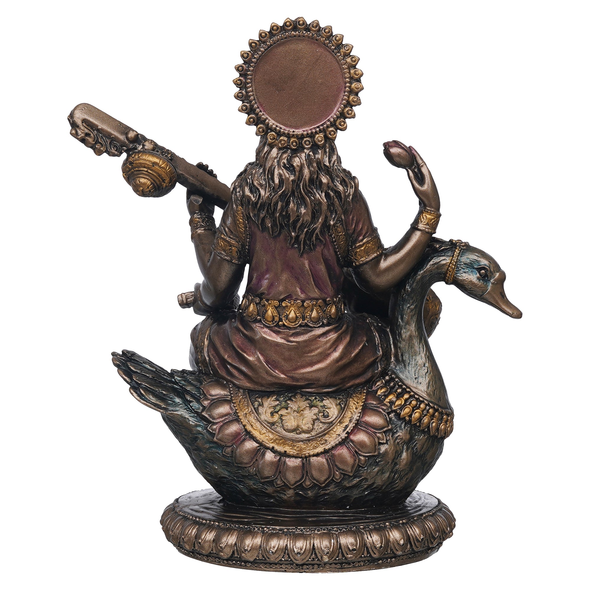 eCraftIndia Goddess Saraswati Idol Sitting on Swan Playing Veena Statue - Goddess of Knowledge, Music, and Art 8