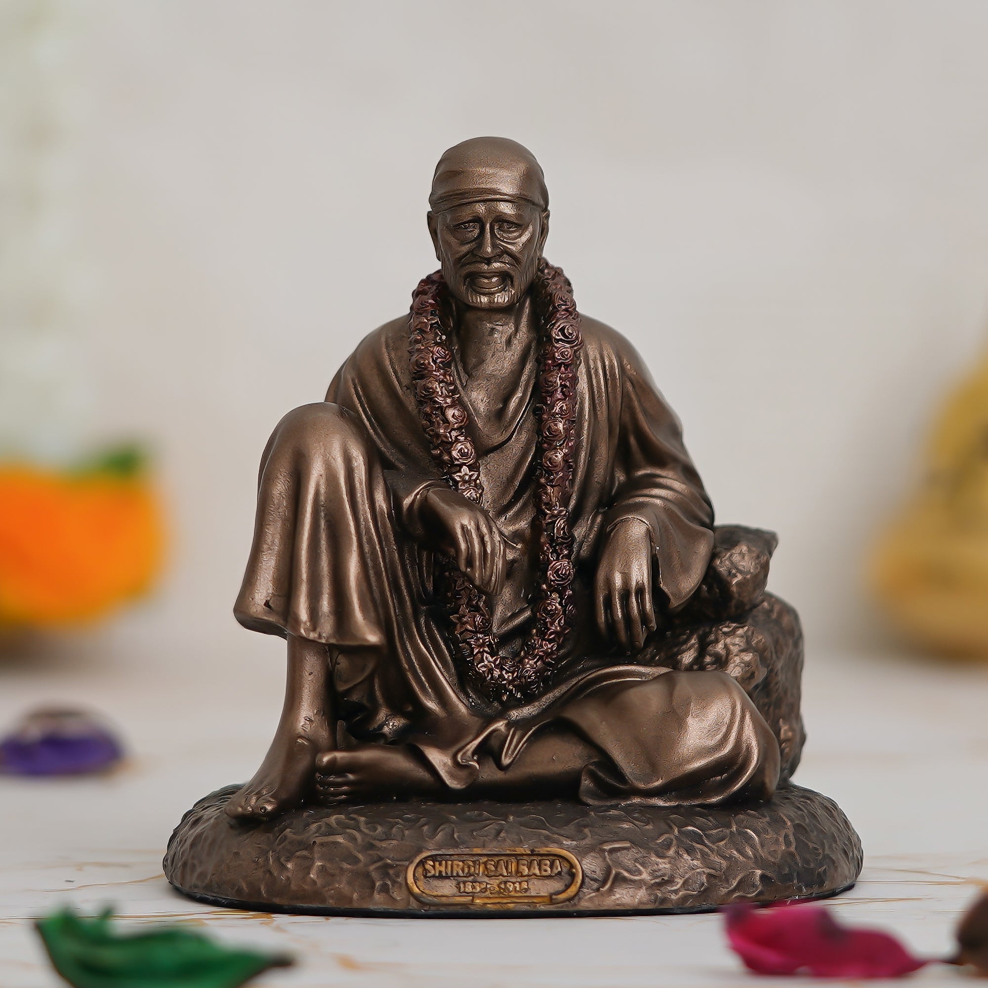 Cold Cast Bronze Resin Sitting Sai Baba Statue