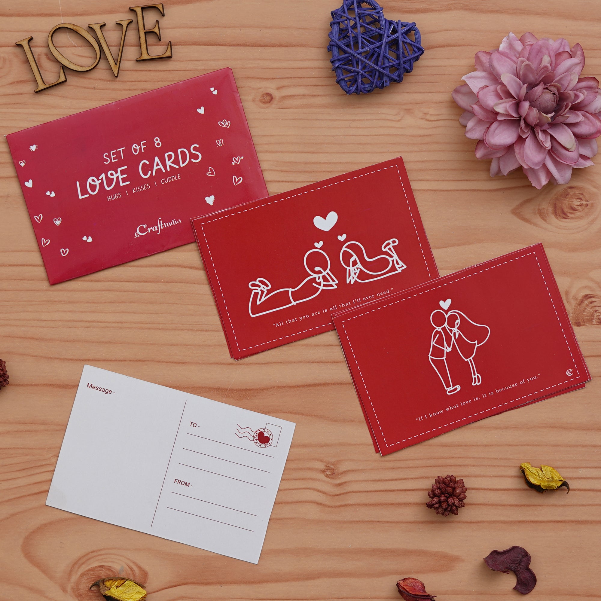 Set of 8 Valentine Love Gift Cards Set (Red and White) 1