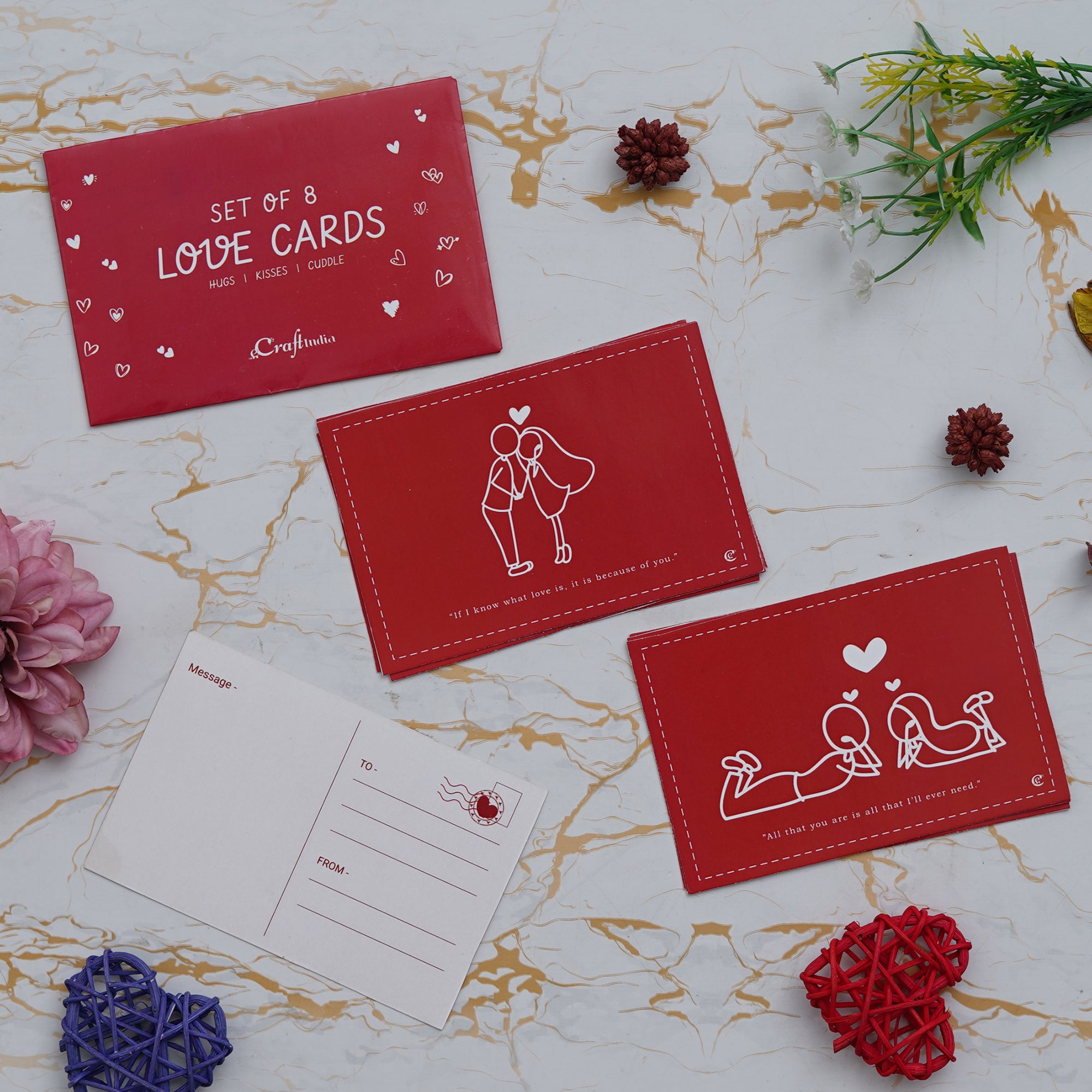 Set of 8 Valentine Love Gift Cards Set (Red and White)