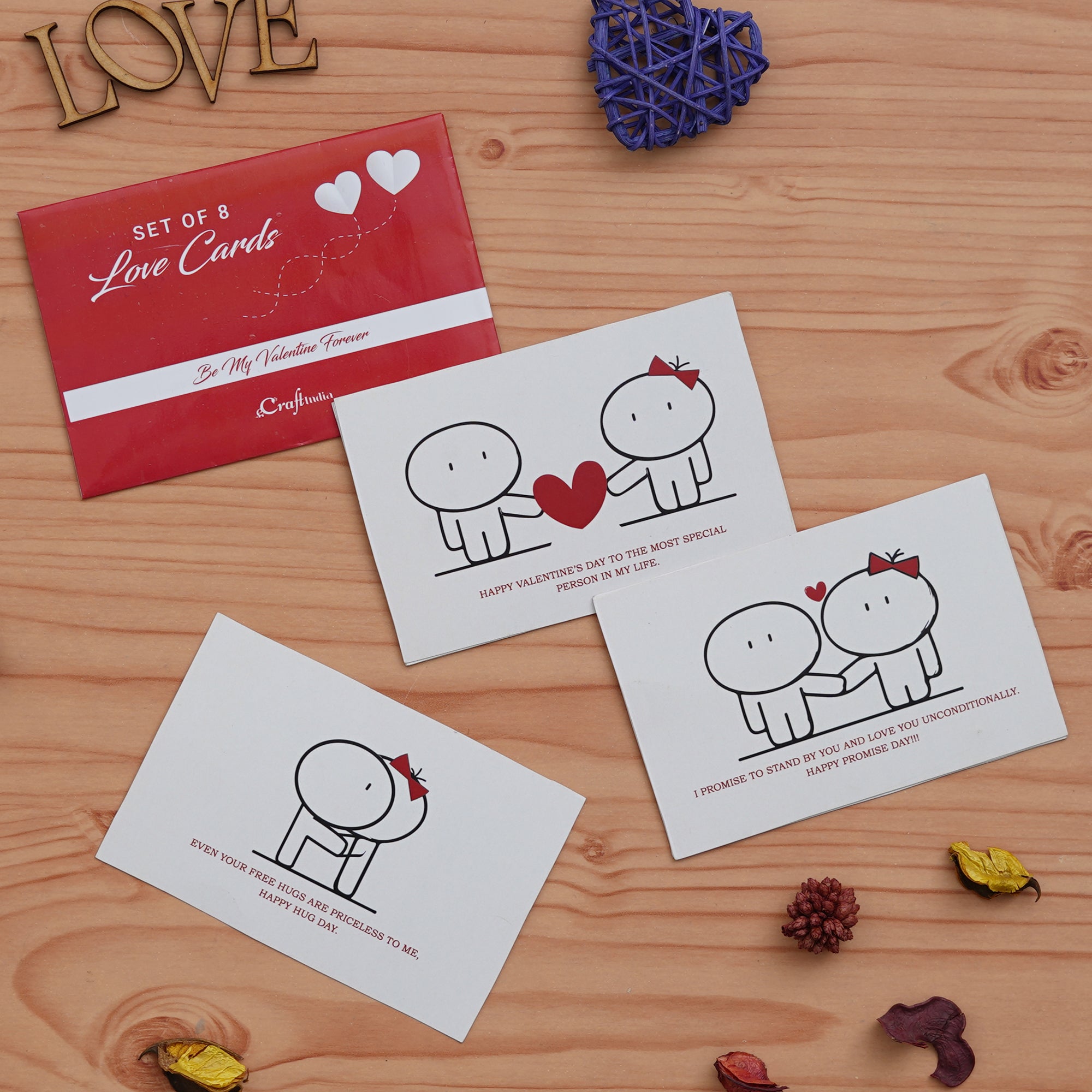 Set of 8 Love Post Cards Valentine Gift Cards Set (Red & White) 1