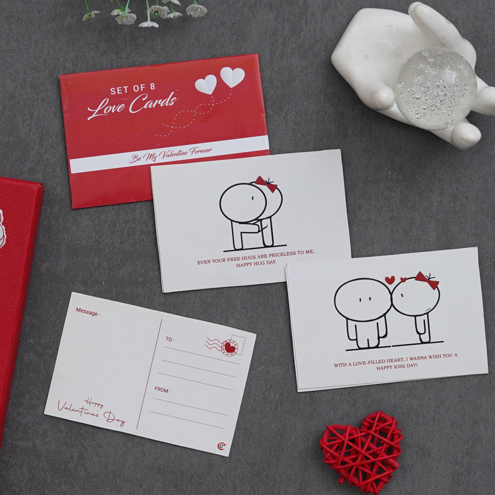 Valentine Combo of Set of 8 Love Post Cards Gift Cards Set, "Things I Love About You" Puzzle Wooden Gift Set, Red Roses Bouquet and White, Red Teddy Bear Valentine's Rectangle Shaped Gift Box 1