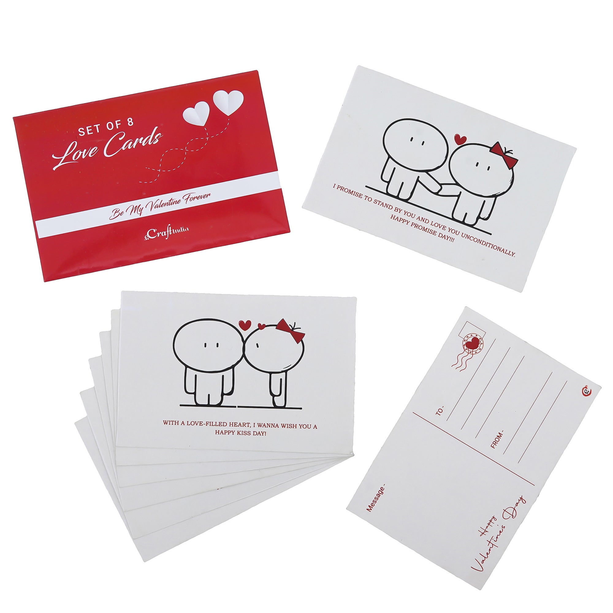 Set of 8 Love Post Cards Valentine Gift Cards Set (Red & White) 2