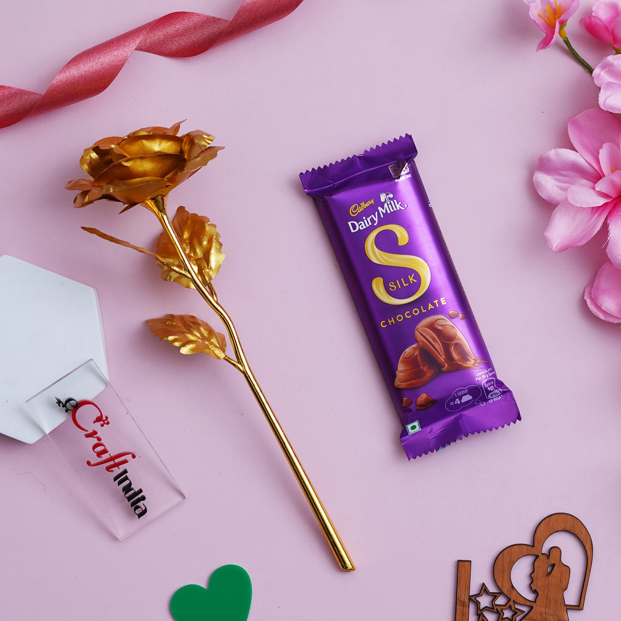 Golden Rose Valentine's Day Gift & Cadbury Dairy Milk Silk Chocolate