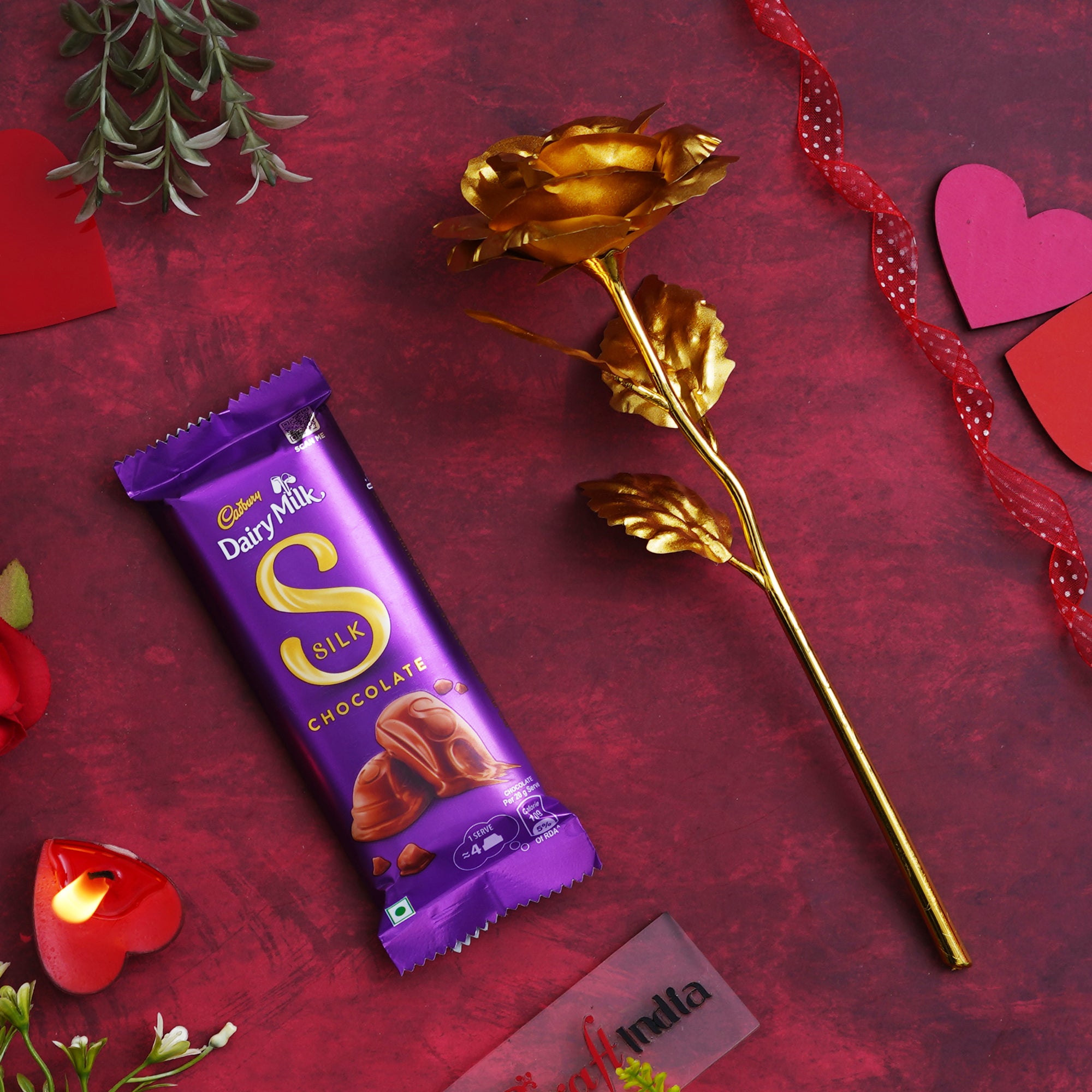 Golden Rose Valentine's Day Gift & Cadbury Dairy Milk Silk Chocolate 1