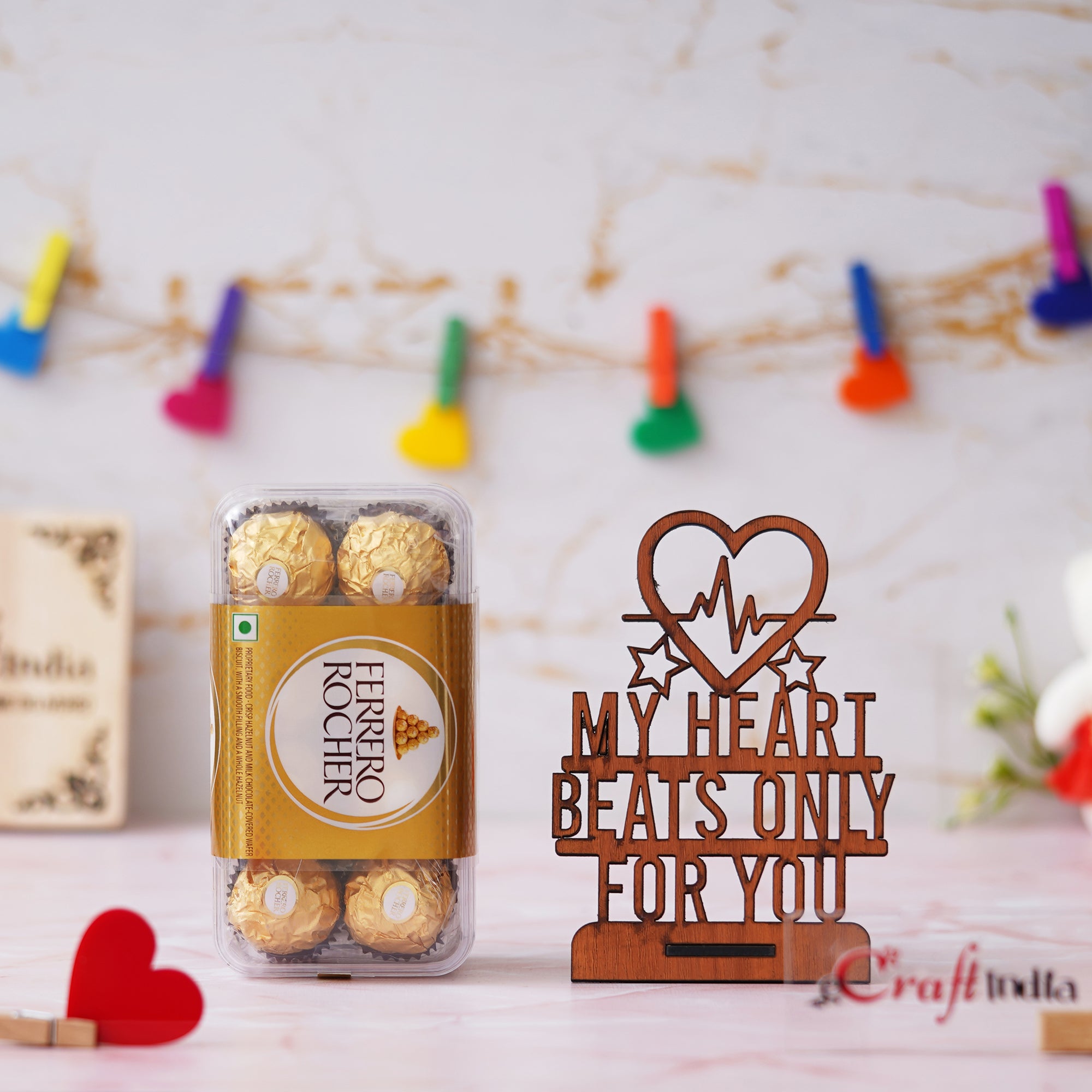 My Heart Beats Only For You Showpiece & Ferrero Rocher Chocolates 1