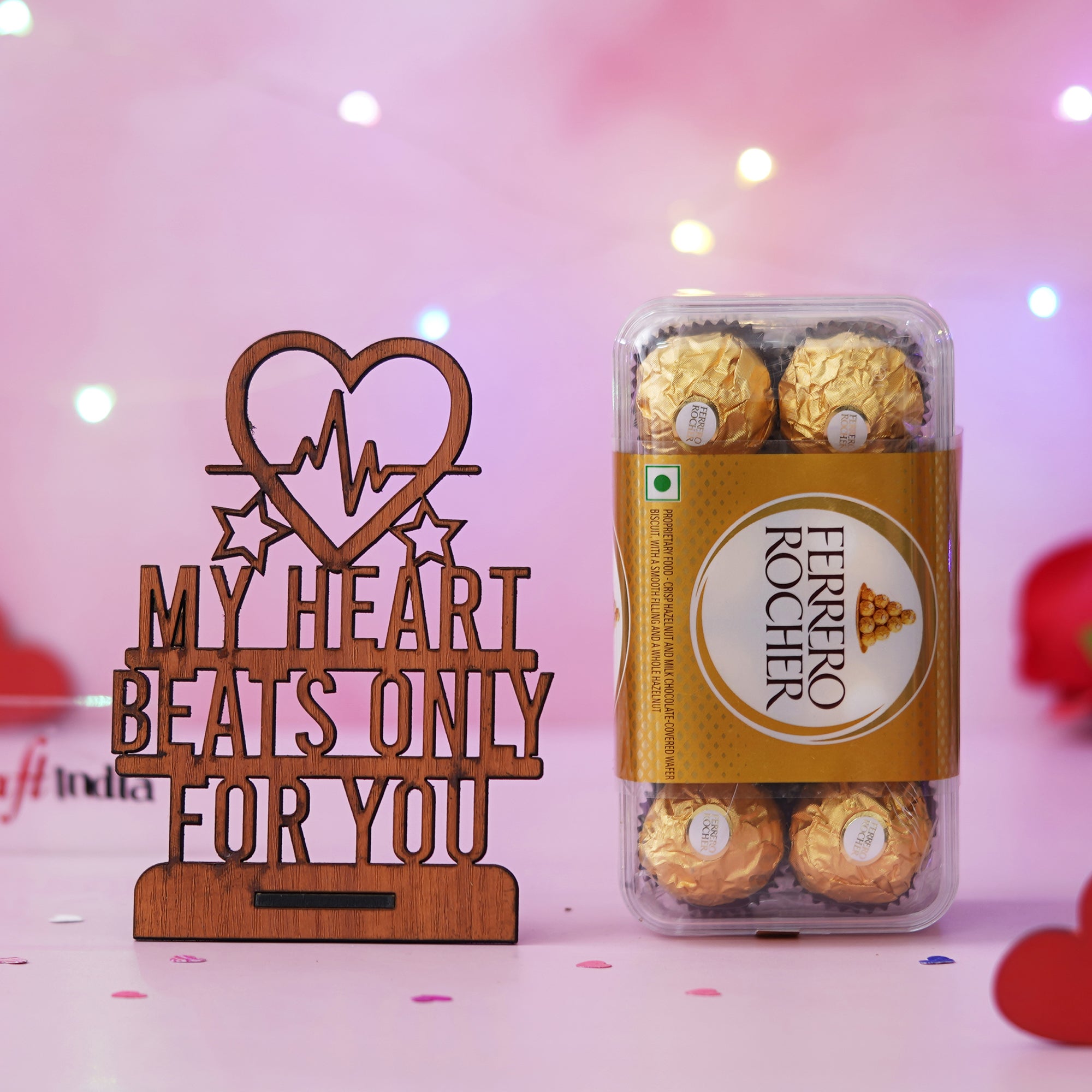 My Heart Beats Only For You Showpiece & Ferrero Rocher Chocolates