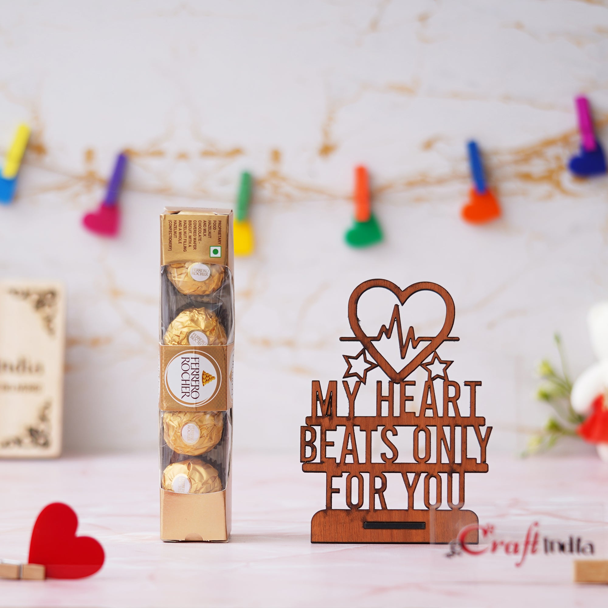 My Heart Beats Only For You Showpiece Gift & Ferrero Rocher Chocolates 1