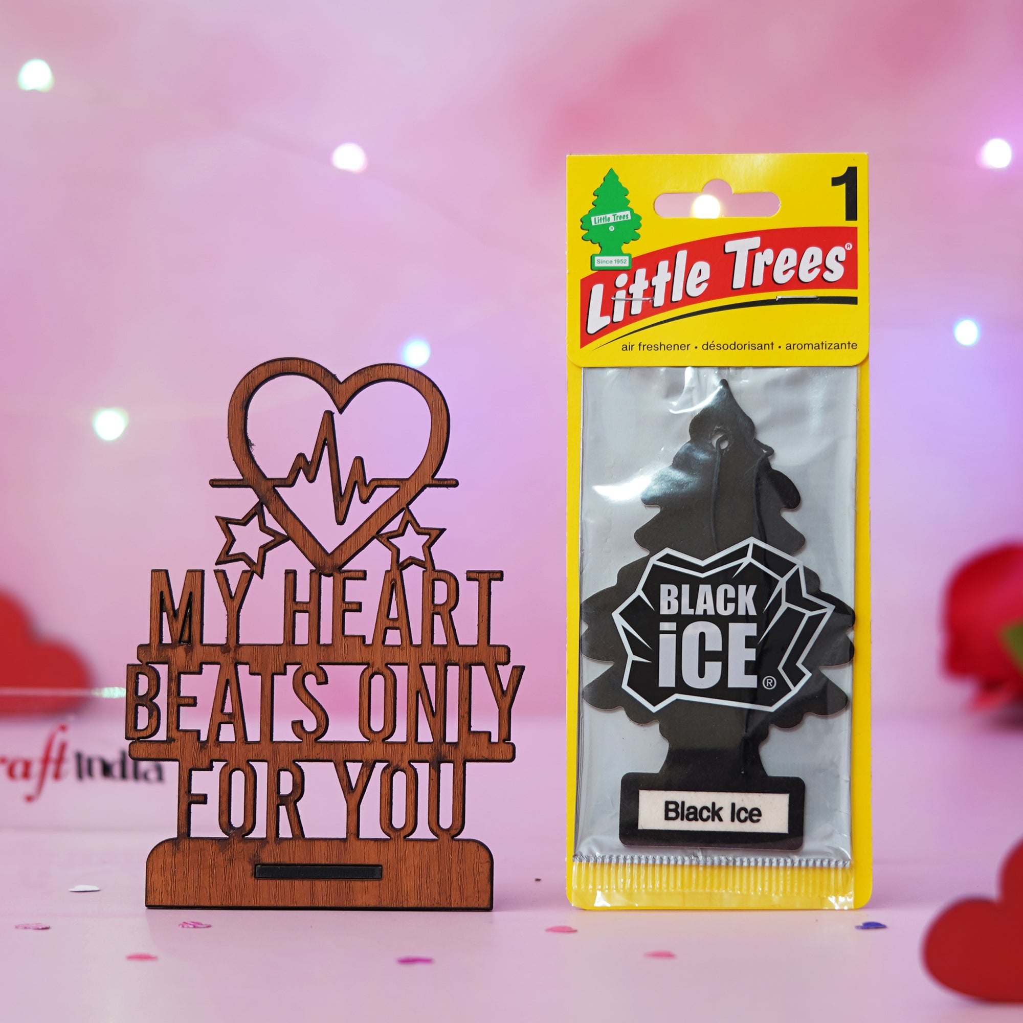 "My Heart Beats Only For You" Showpiece & Air Freshener Black Ice Pack