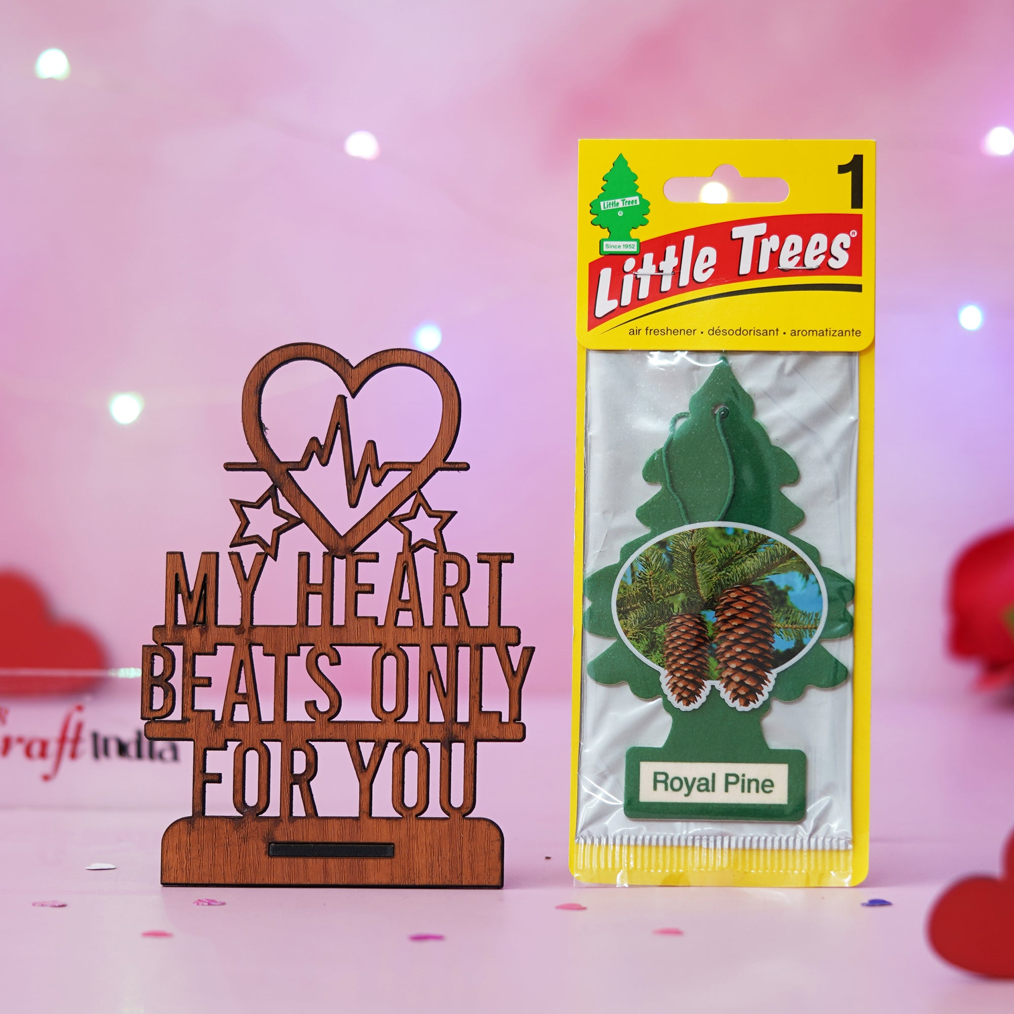 "My Heart Beats Only For You" Showpiece & Air Freshener Royal Pine Pack