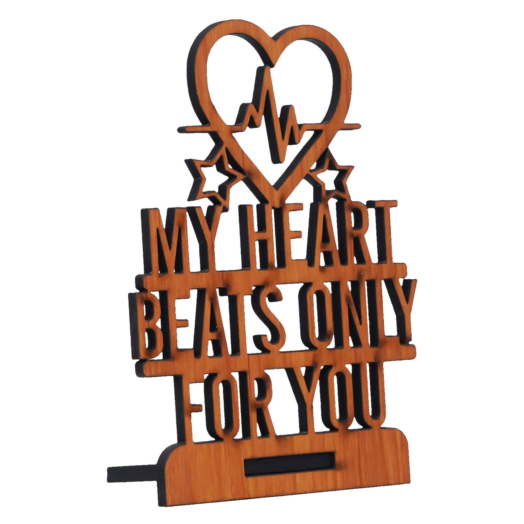 Valentine Combo of "My Heart Beats Only For You" Wooden Showpiece With Stand, Pink Heart Shaped Gift Box with Teddy and Roses 5