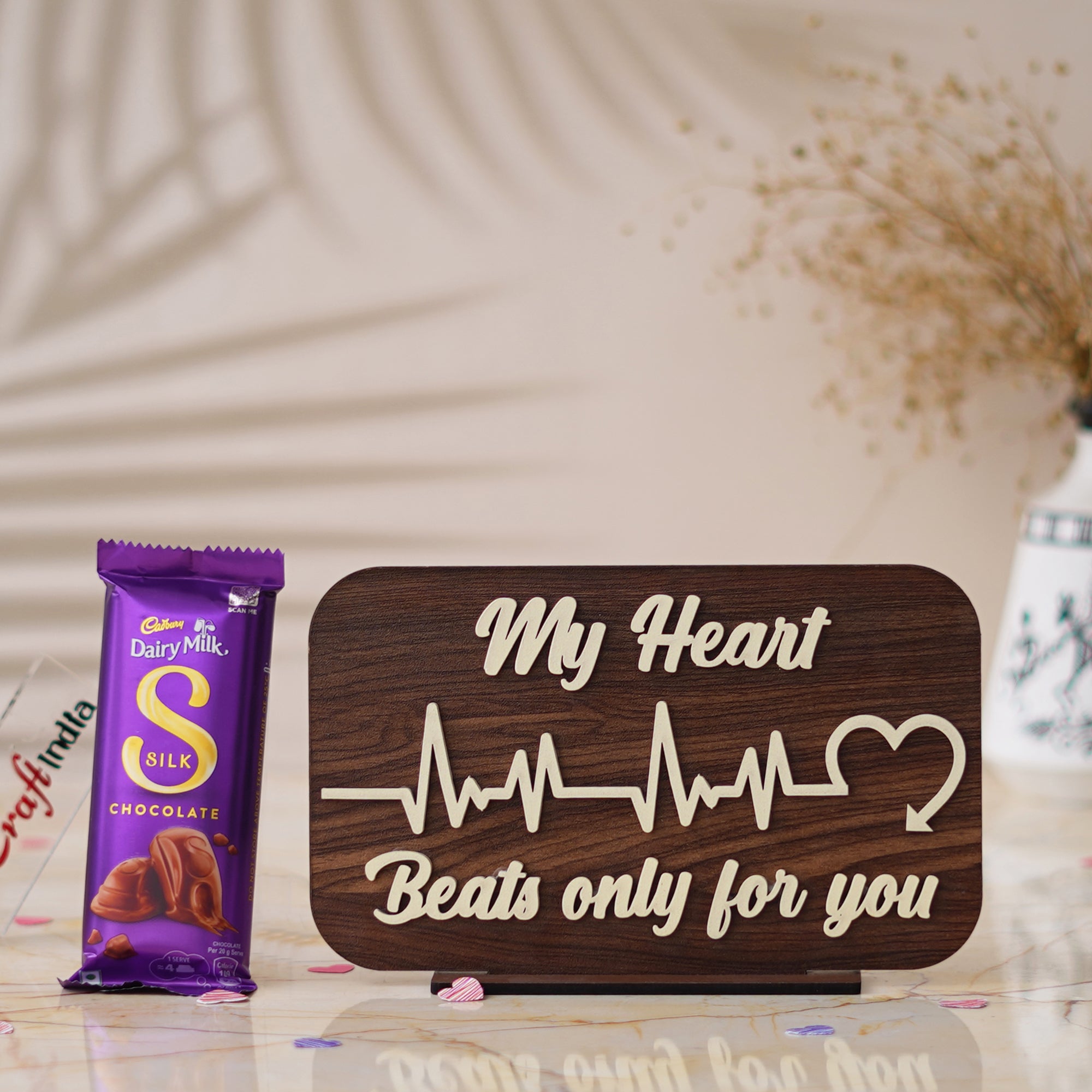 "My Heart Beats Only For You" Showpiece & Dairy Milk Chocolate