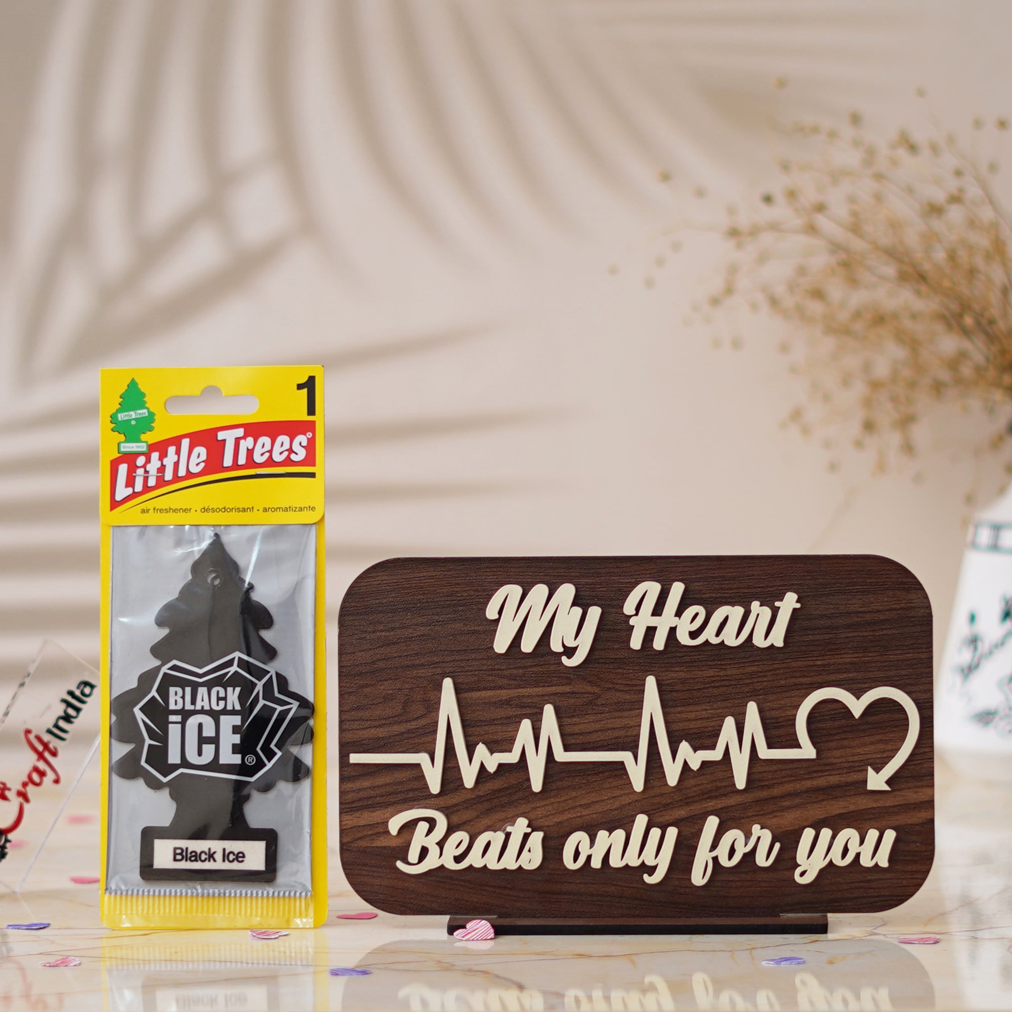 "My Heart Beats Only For You" Showpiece & Black Ice Air Freshener