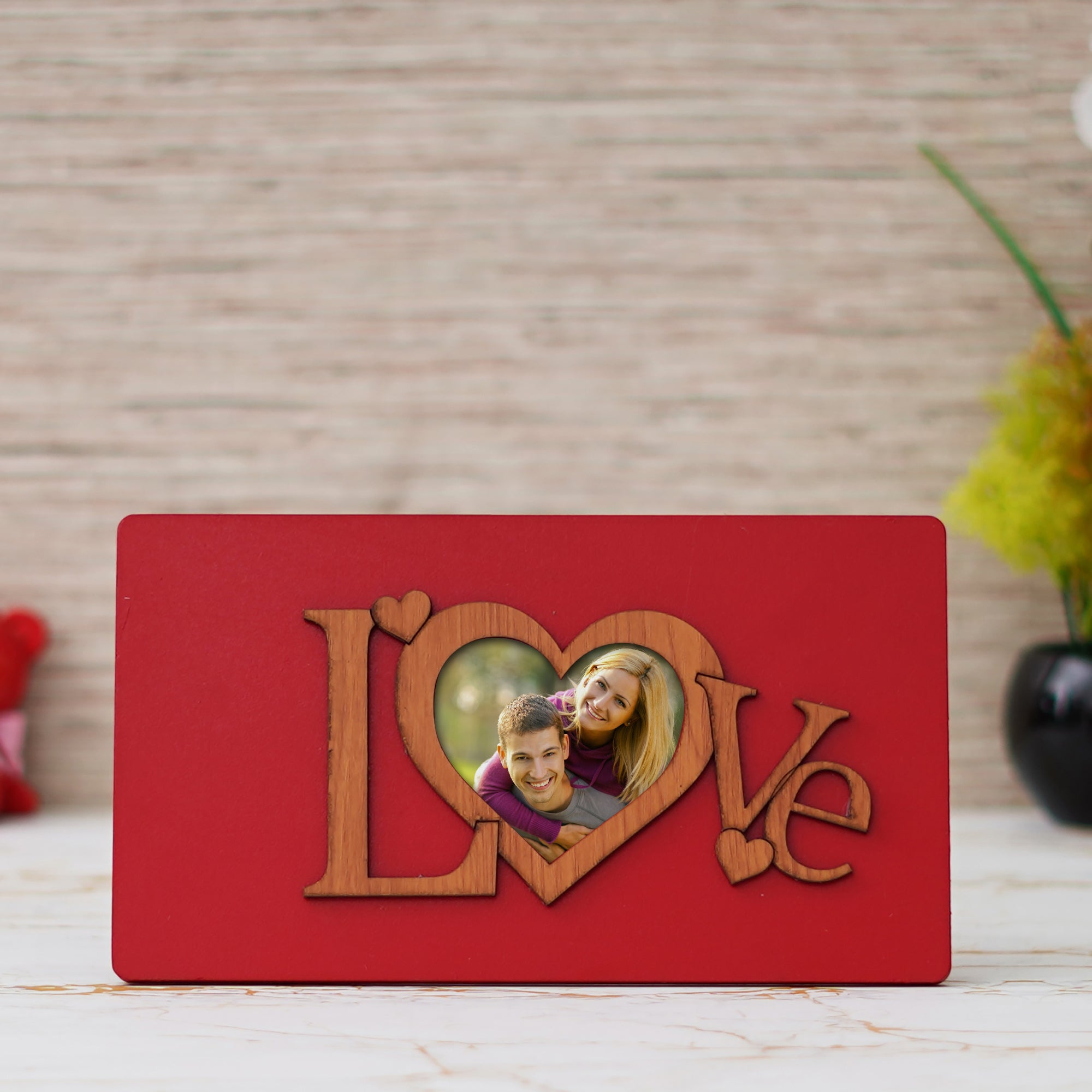 "Love" Valentine Wooden Photo Frame With Red Stand 1