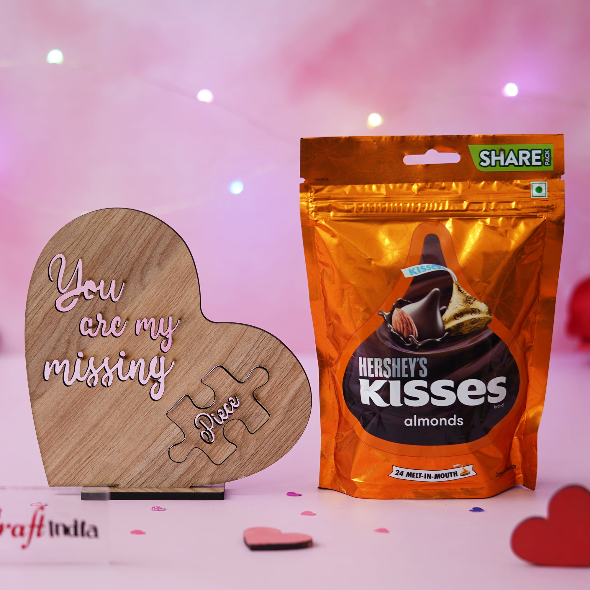 Heart Shaped "You Are My Missing Piece" Showpiece, Almonds Chocolate 1