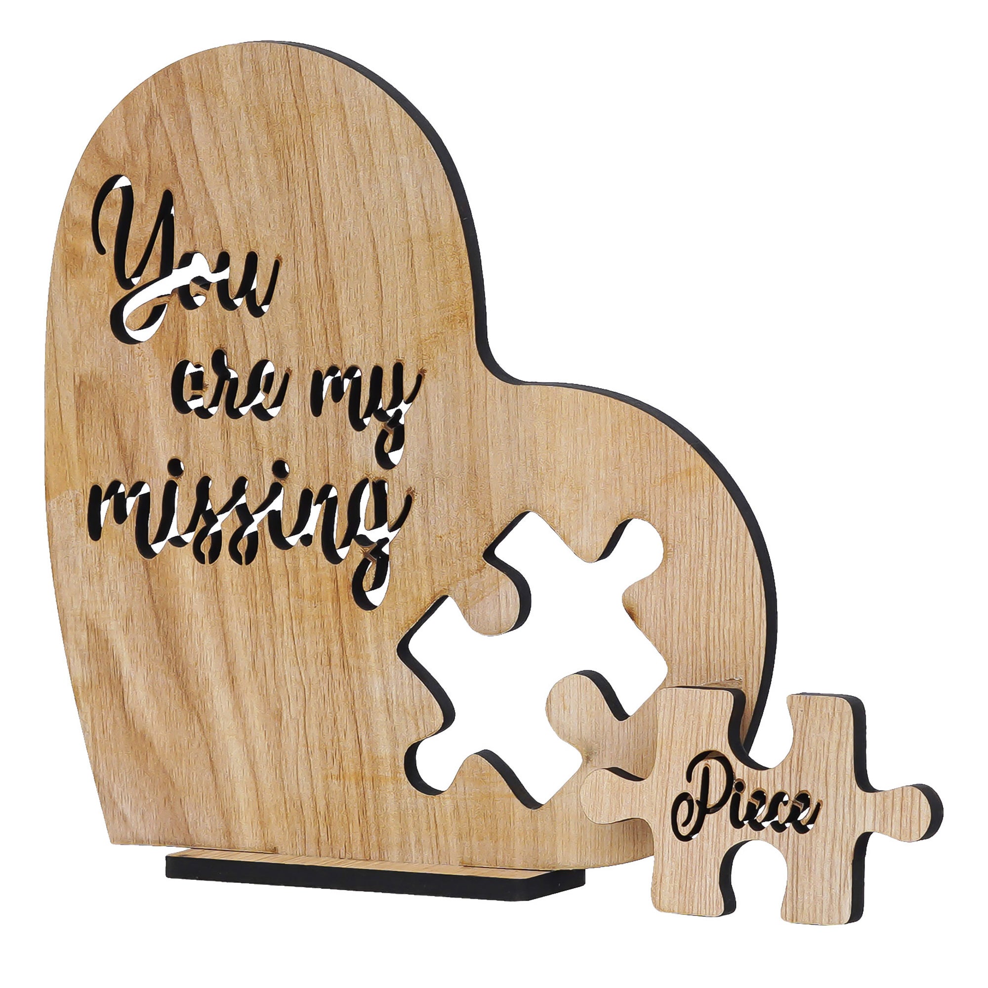 Valentine Combo of Golden Red Rose Gift Set, "You are my missing piece" Wooden Puzzle Brown Showpiece With Stand 6