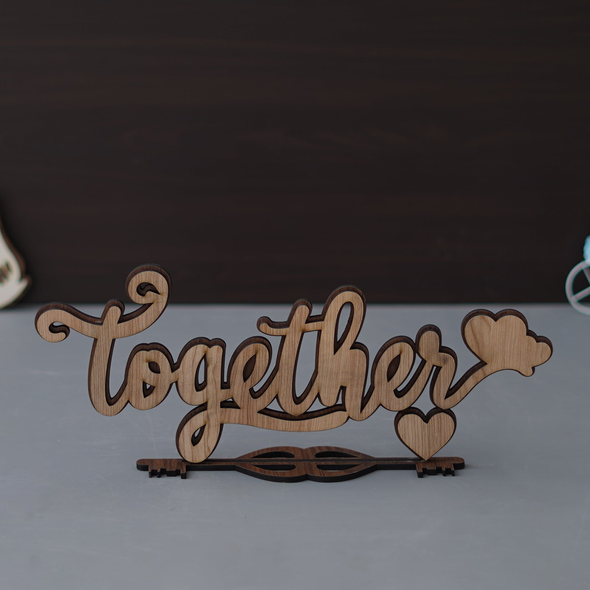 Valentine Combo of Golden Rose Gift Set, "Together" Brown Wooden Puzzle Showpiece With Stand 3