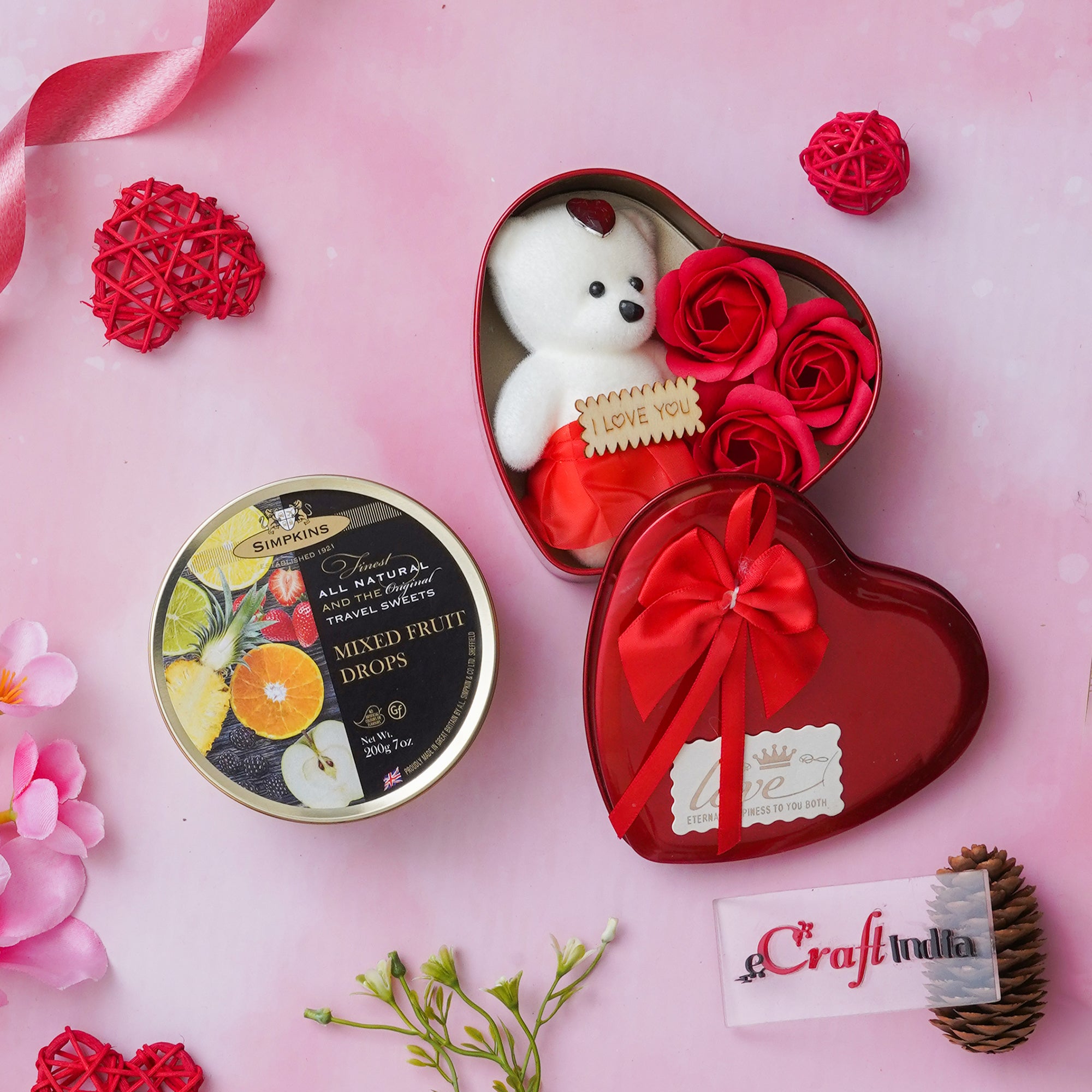 Heart Shaped Valentine's Day Gift Box & Simpkins Mixed Fruit Drops Candy