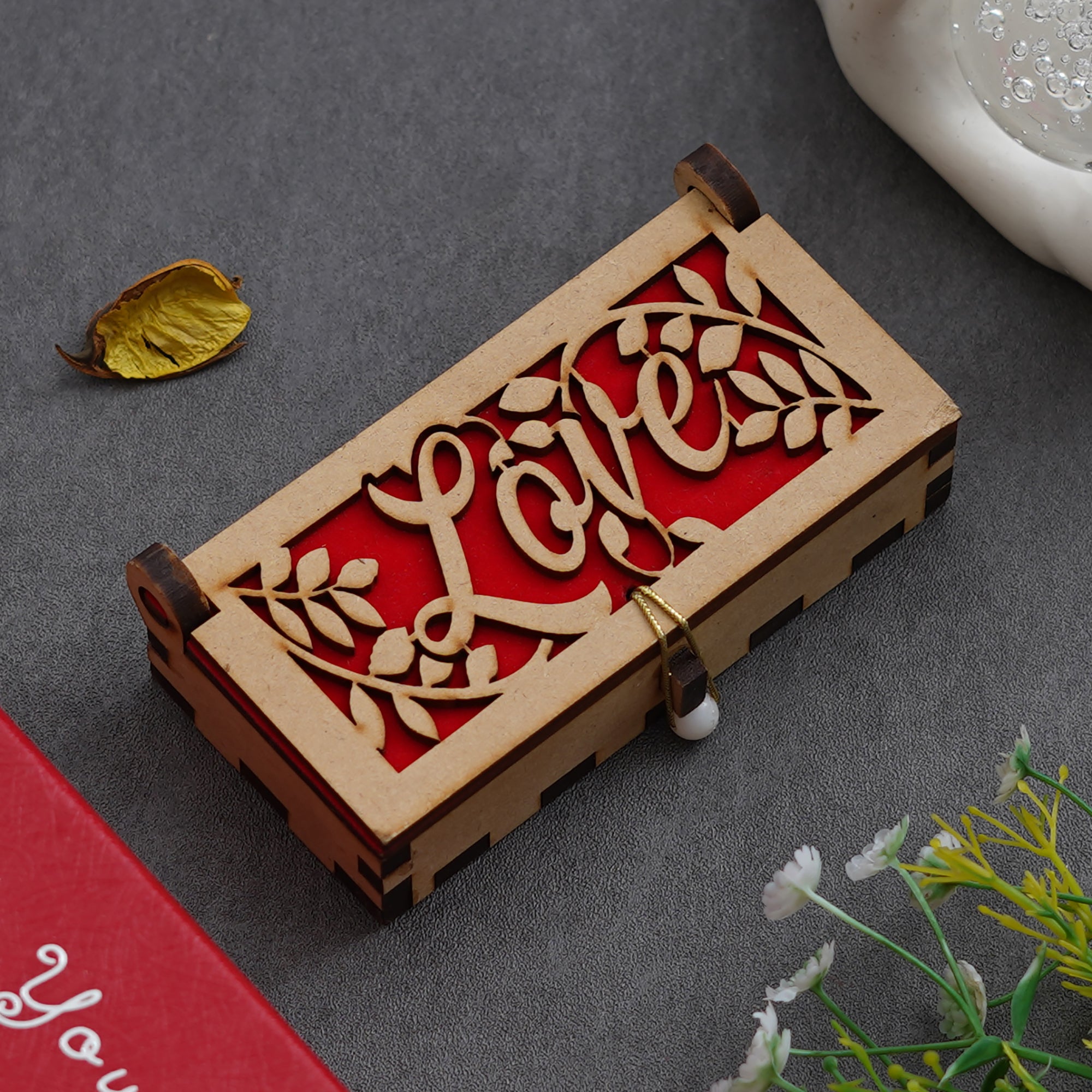 Valentine Combo of Golden Red Rose Gift Set, "Love" Wooden Gift Box 3