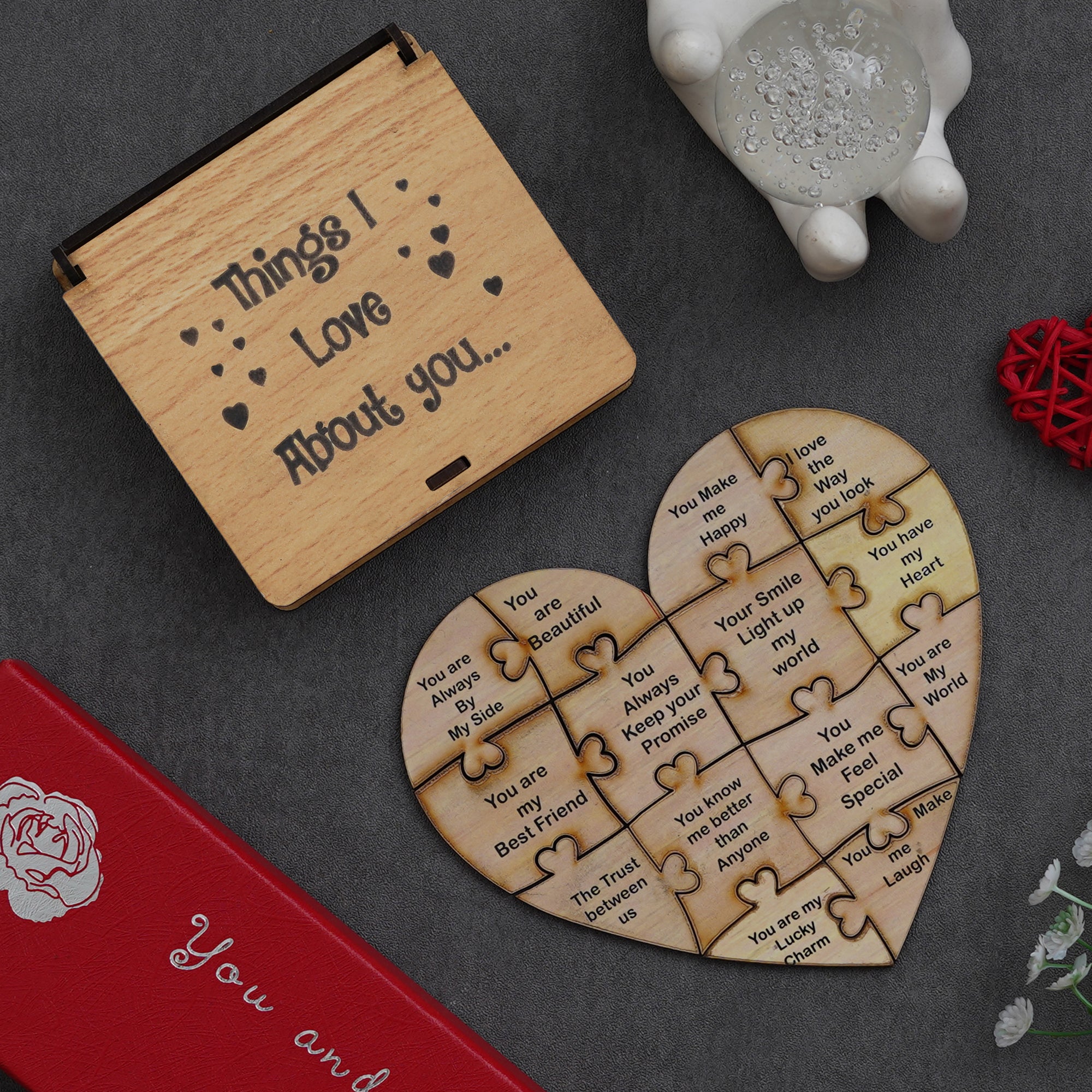 Valentine Combo of Golden Rose Gift Set, "Things I Love About You" Puzzle Wooden Gift Set 3