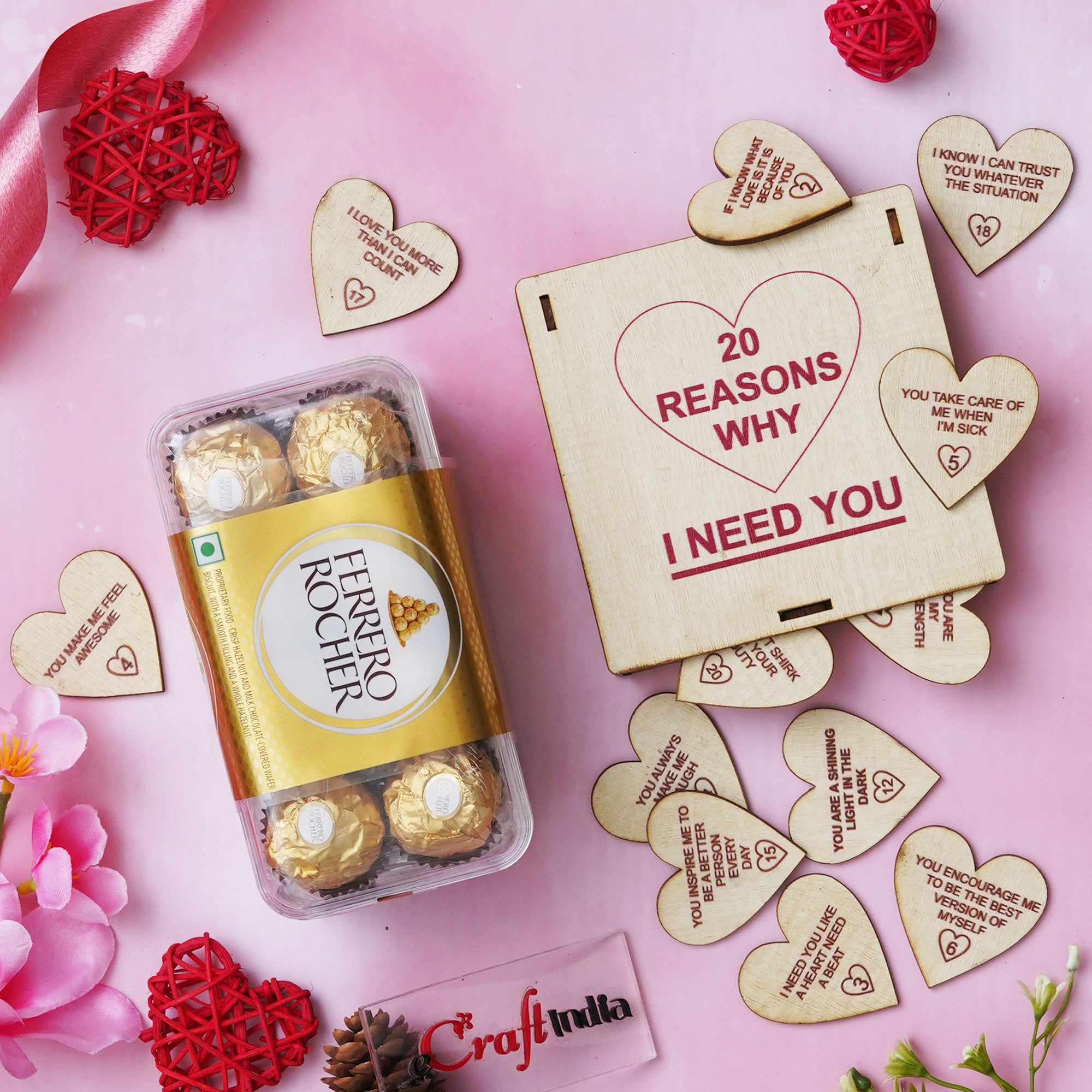 "20 Reasons Why I Need You" Valentine's Gift & Ferrero Rocher Chocolates