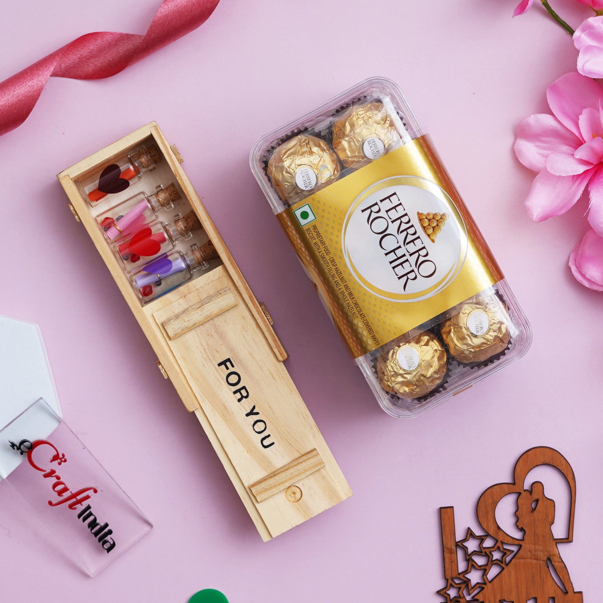 Wooden Box "For You" with 7 Messages Gift & Ferrero Rocher Chocolates