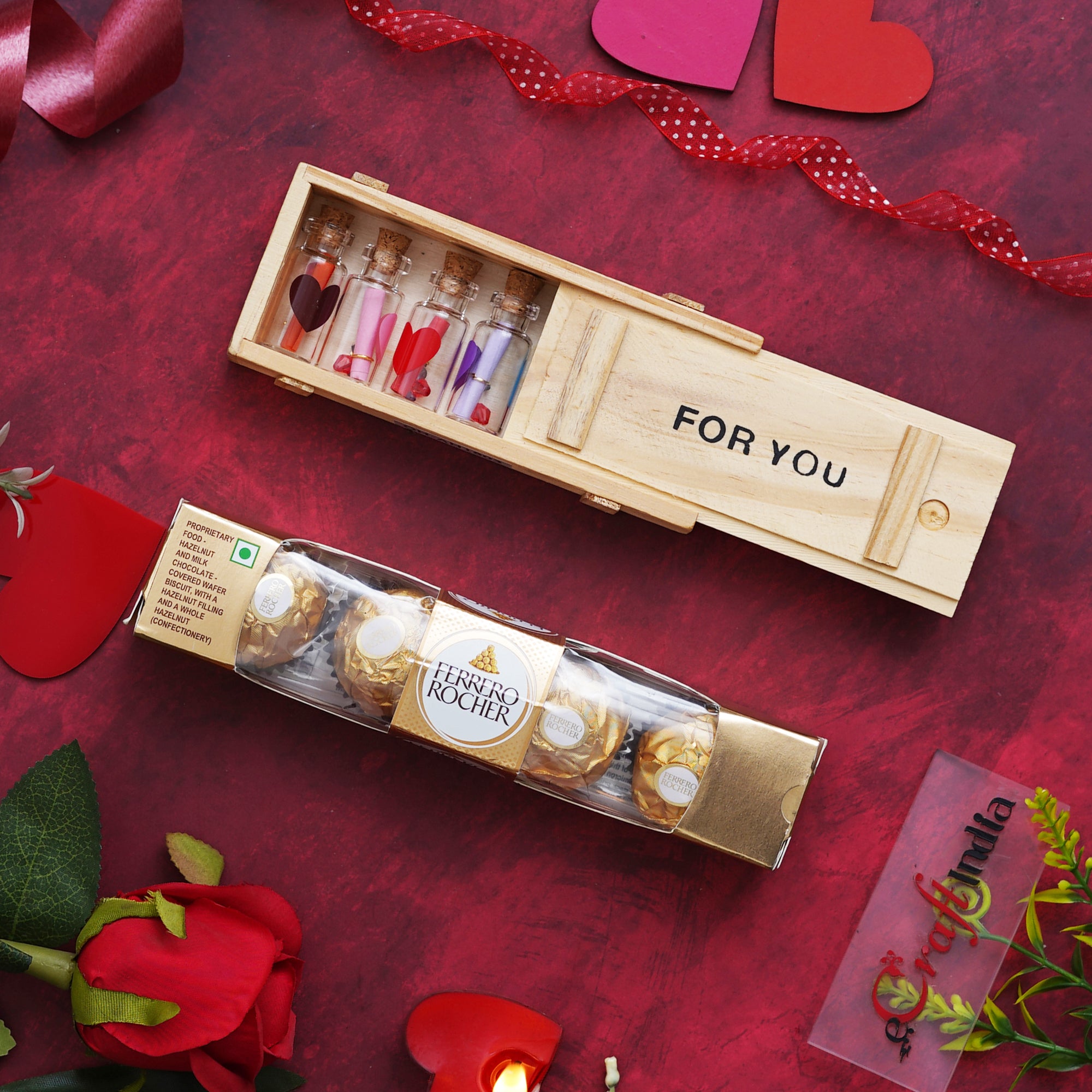 Wooden Box "For You" with 7 Messages Gift & Ferrero Rocher Chocolates 1