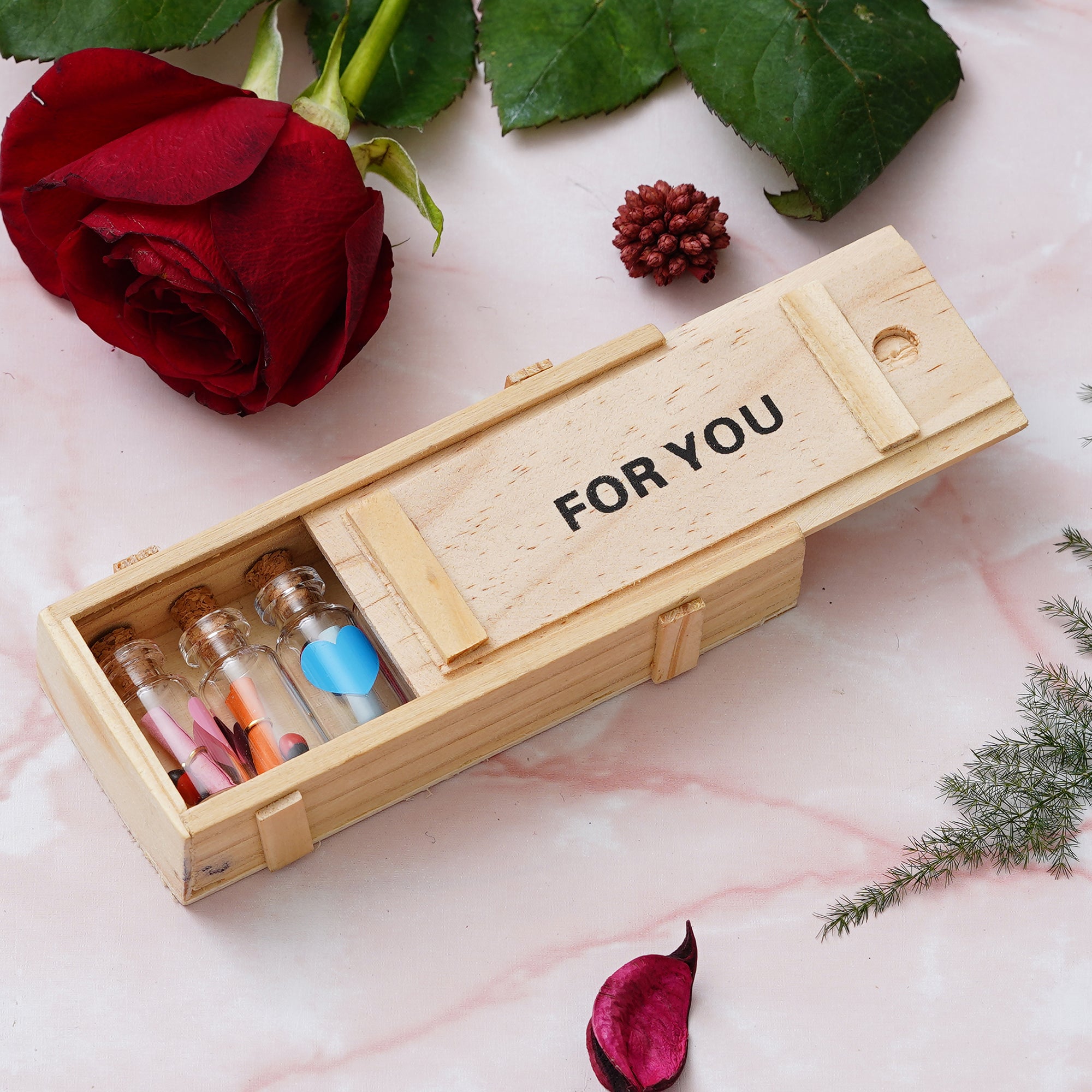 Wooden Box "For You" Message Bottle Set 1