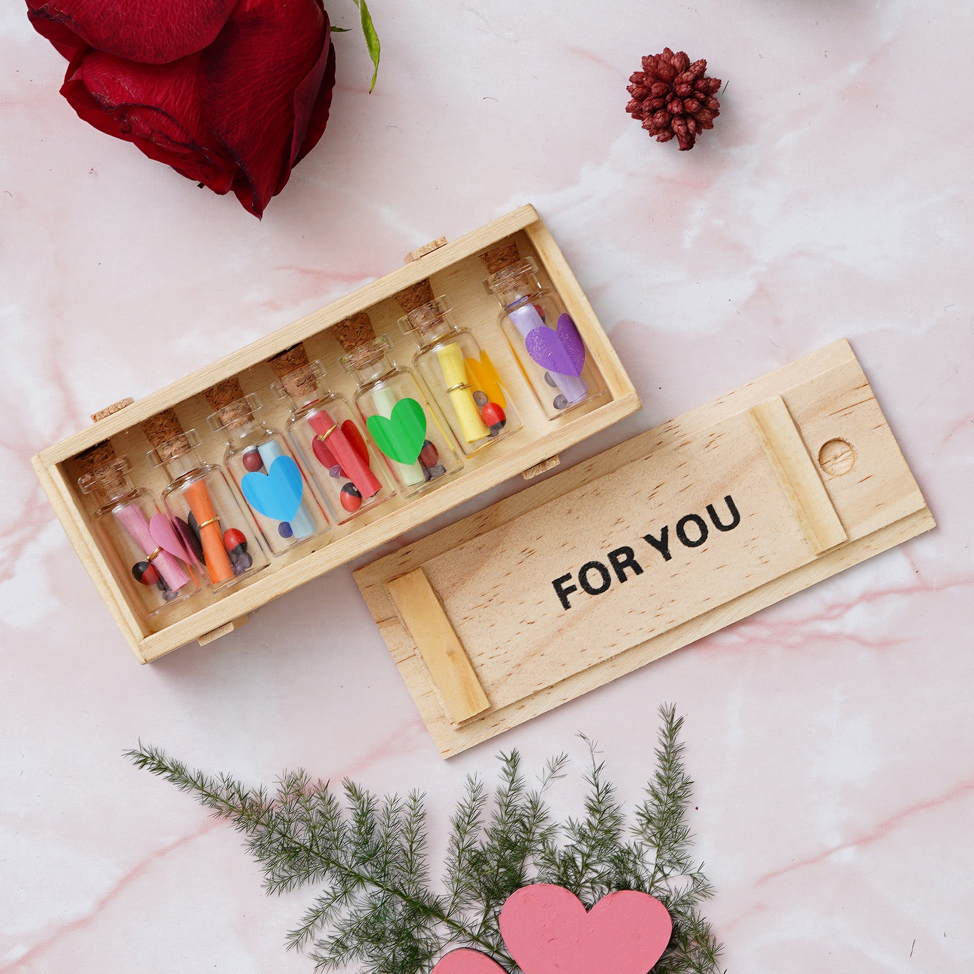 Wooden Box "For You" with 7 Messages Gift & Ferrero Rocher Chocolates 2