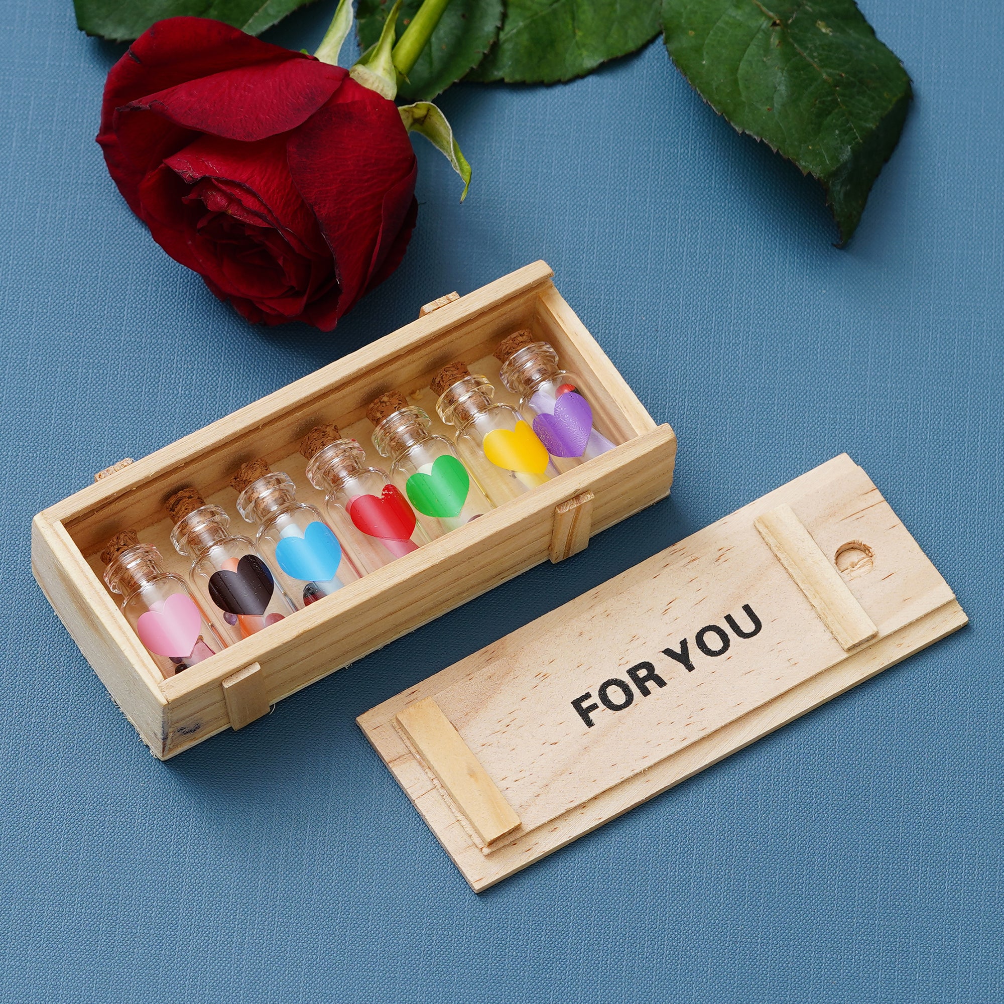 Valentine Combo of Golden Rose Gift Set, Wooden Box "For You" Message Bottle Set 6