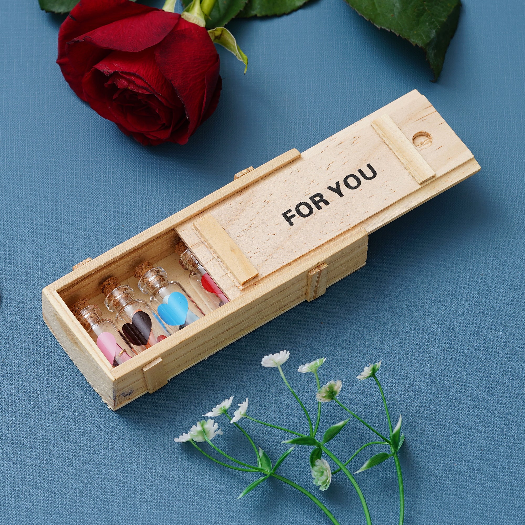 Wooden Box "For You" Message Bottle Set 5