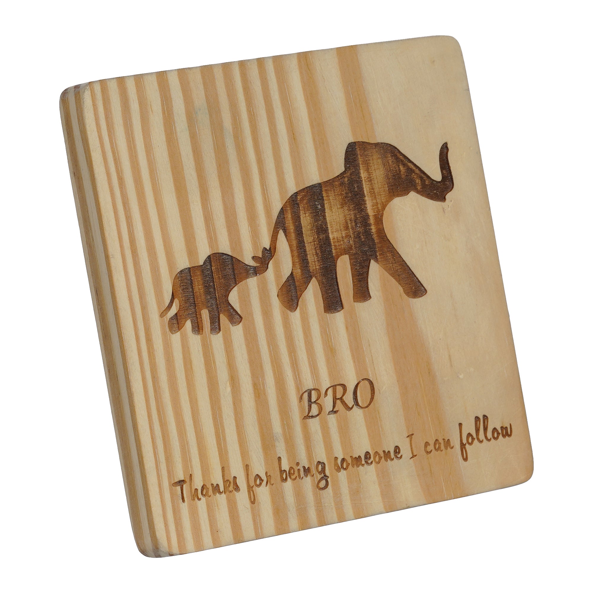 eCraftIndia Brown Wooden Message for Brother "Bro, Thanks For Being Someone I Can Follow" With 2 Elephants Decorative Showpiece Gift 2