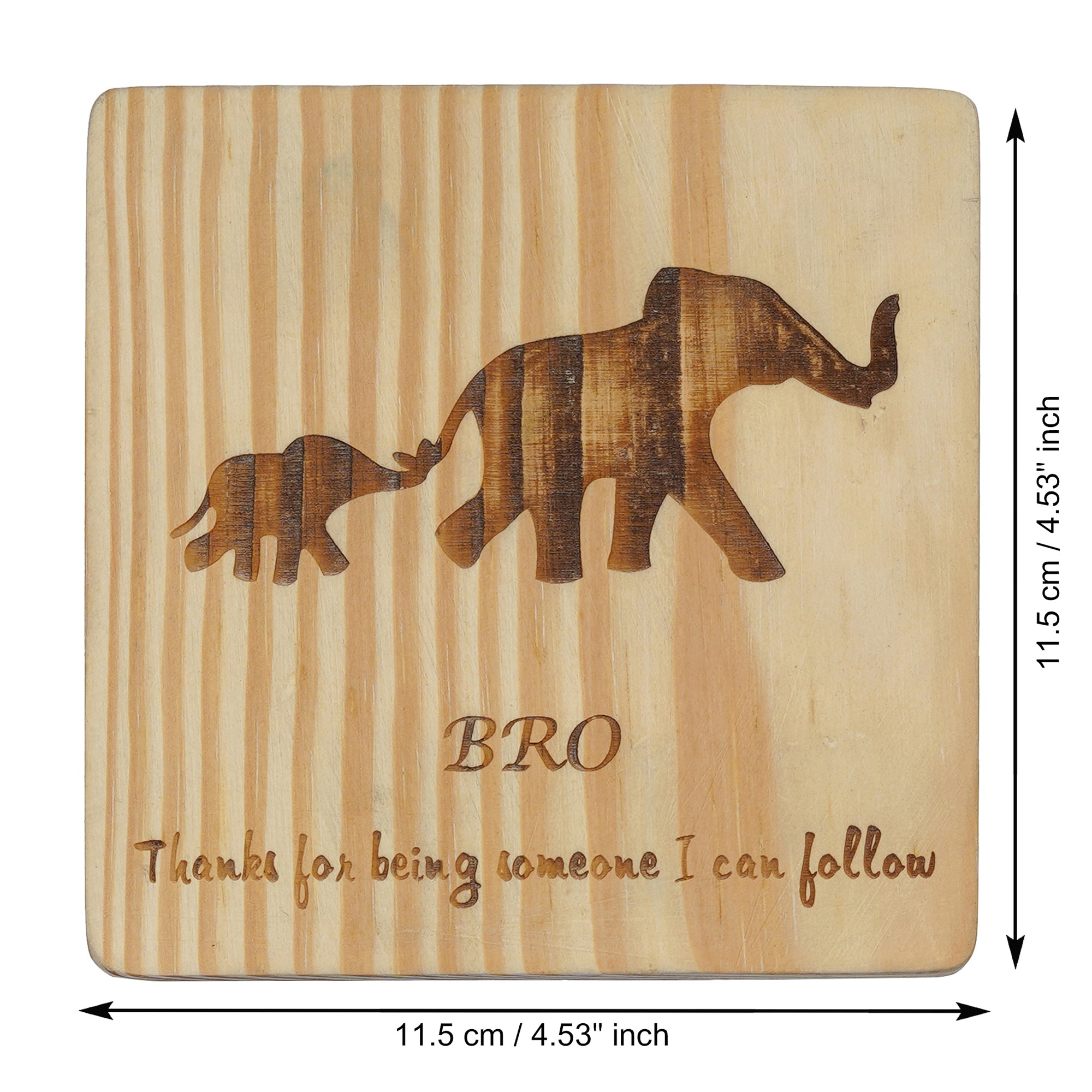 eCraftIndia Brown Wooden Message for Brother "Bro, Thanks For Being Someone I Can Follow" With 2 Elephants Decorative Showpiece Gift 3