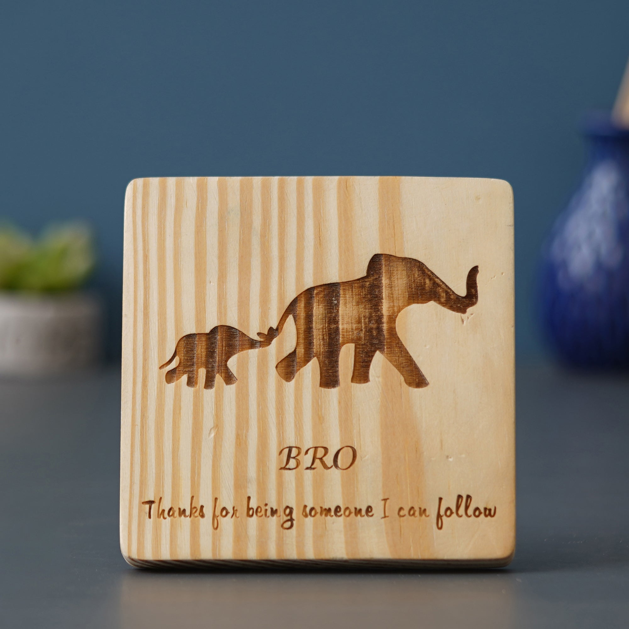 eCraftIndia Brown Wooden Message for Brother "Bro, Thanks For Being Someone I Can Follow" With 2 Elephants Decorative Showpiece Gift 5