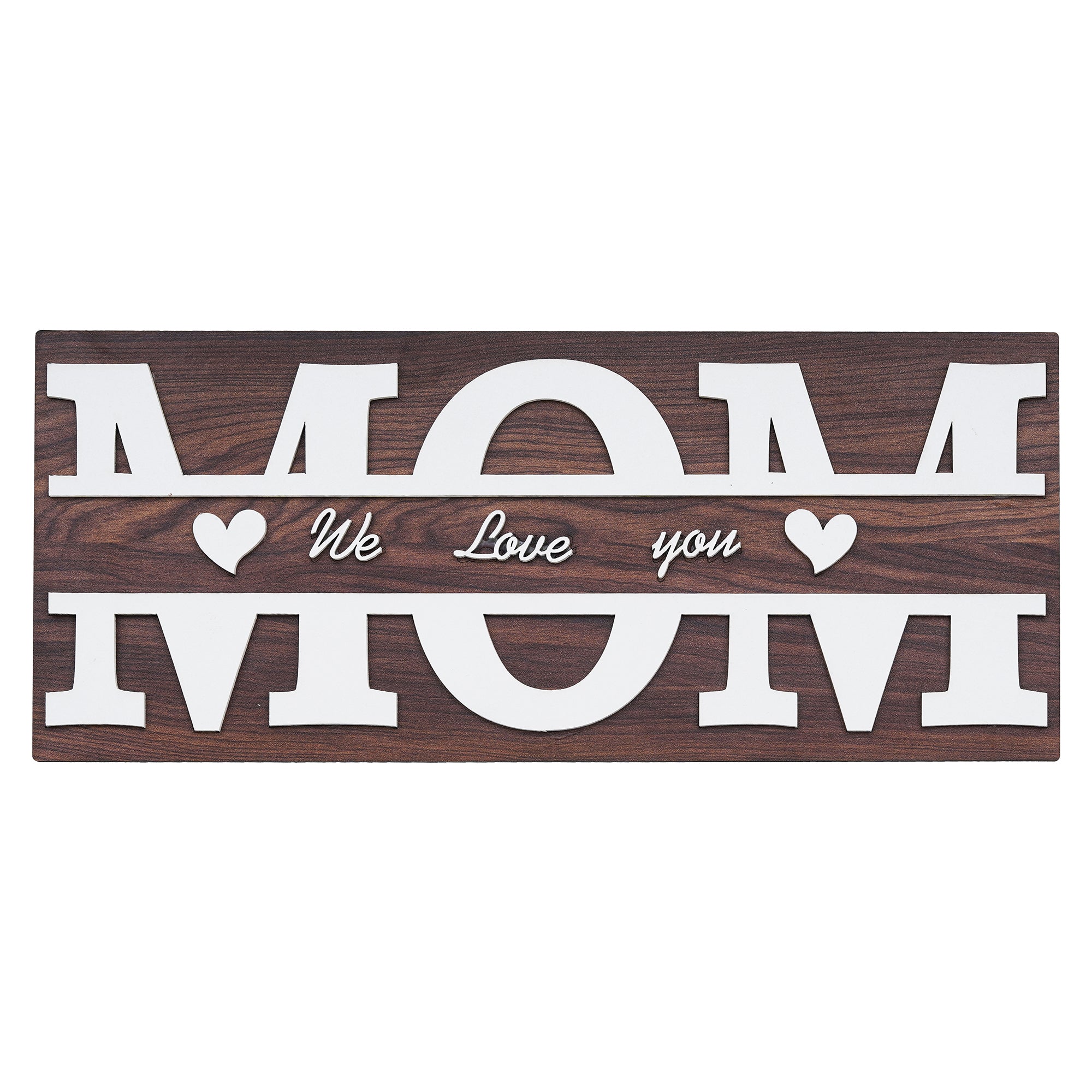 eCraftIndia Brown & White Wooden "MOM, We love you" Decorative Showpiece Gift 2