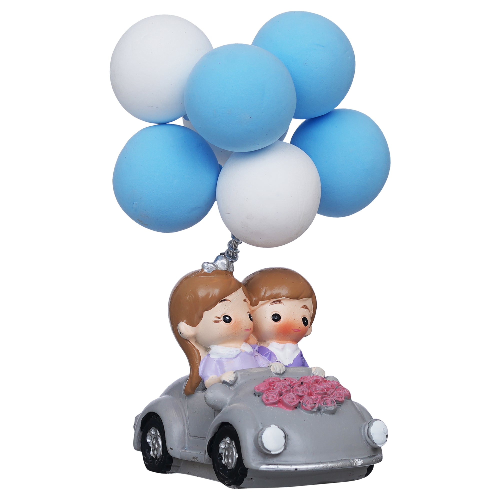 eCraftIndia Romantic Couple Statue with Balloon on a Car Decorative Showpiece 2