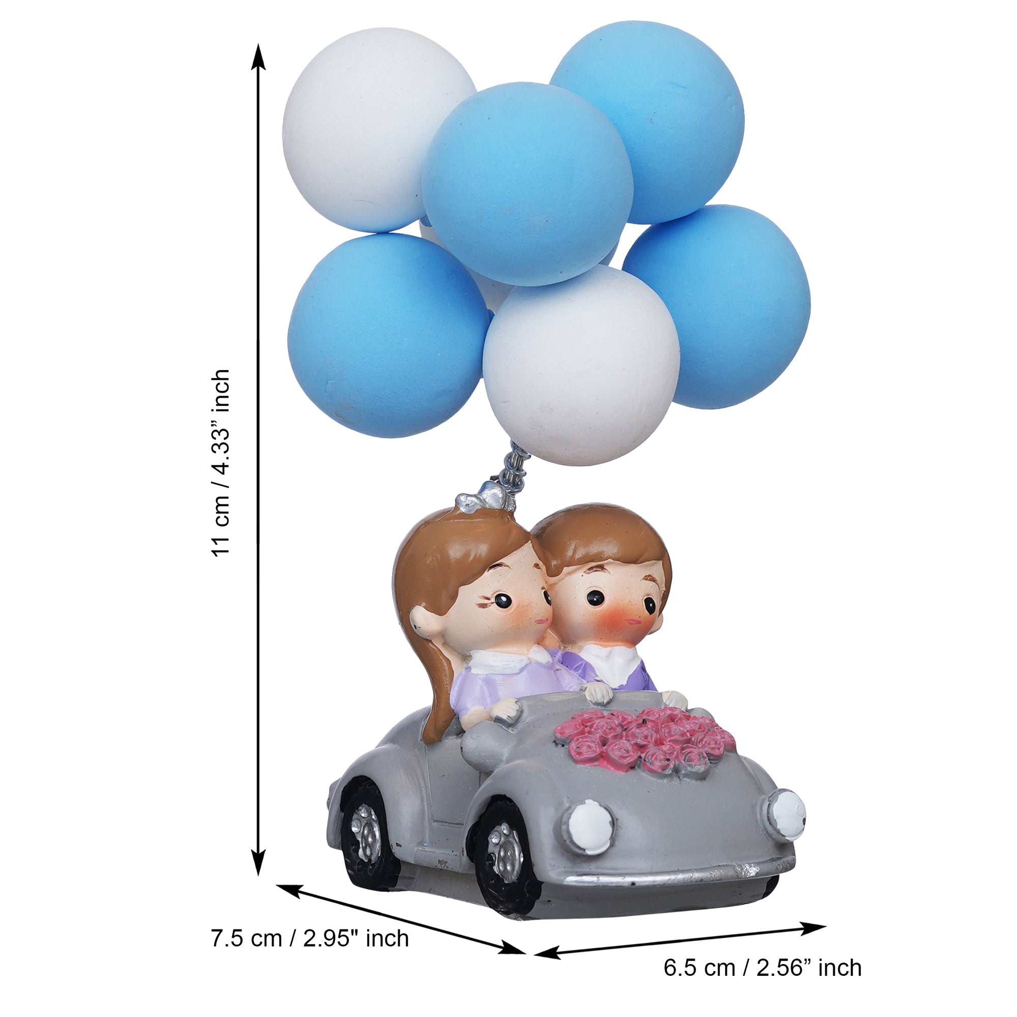 eCraftIndia Romantic Couple Statue with Balloon on a Car Decorative Showpiece 3