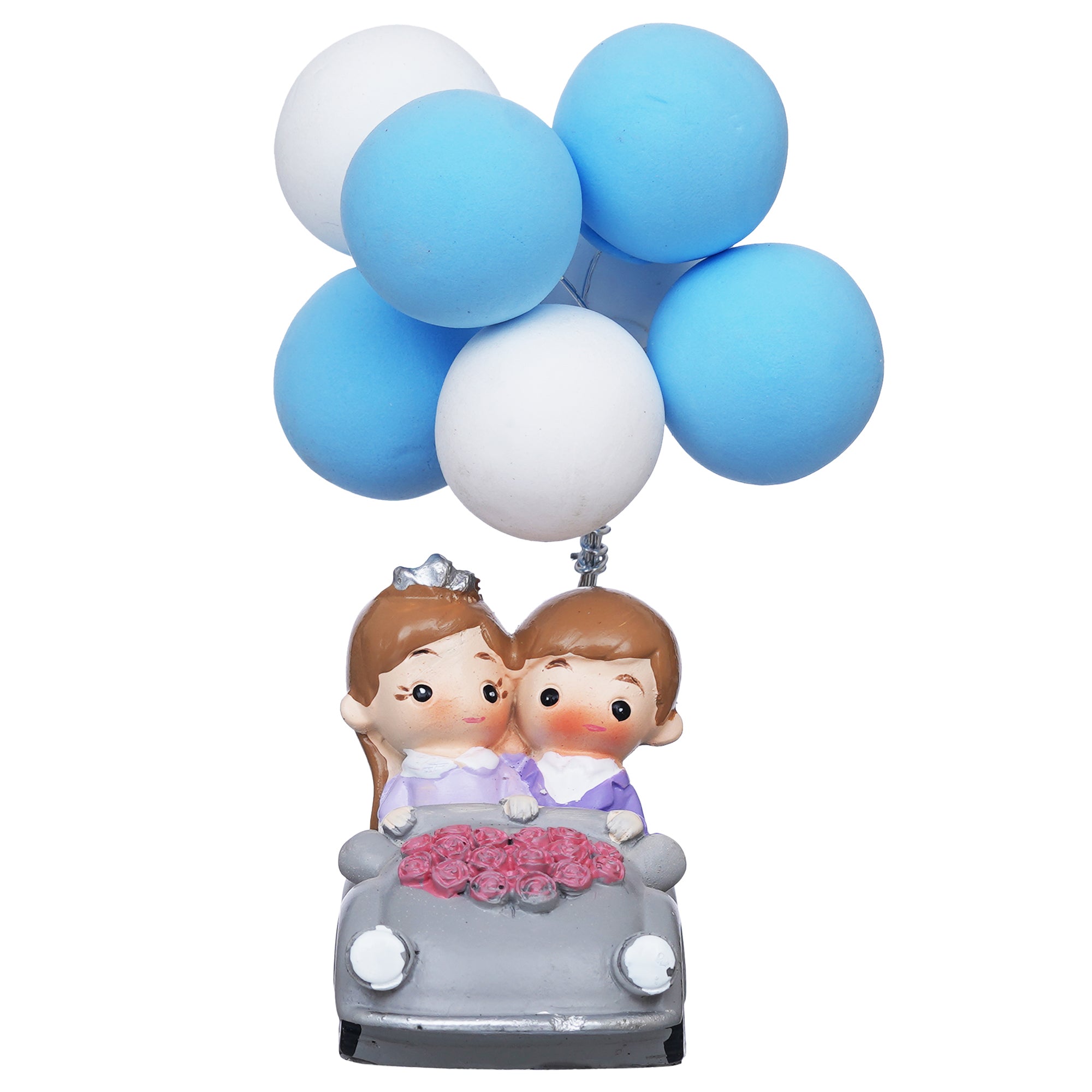 eCraftIndia Romantic Couple Statue with Balloon on a Car Decorative Showpiece 6