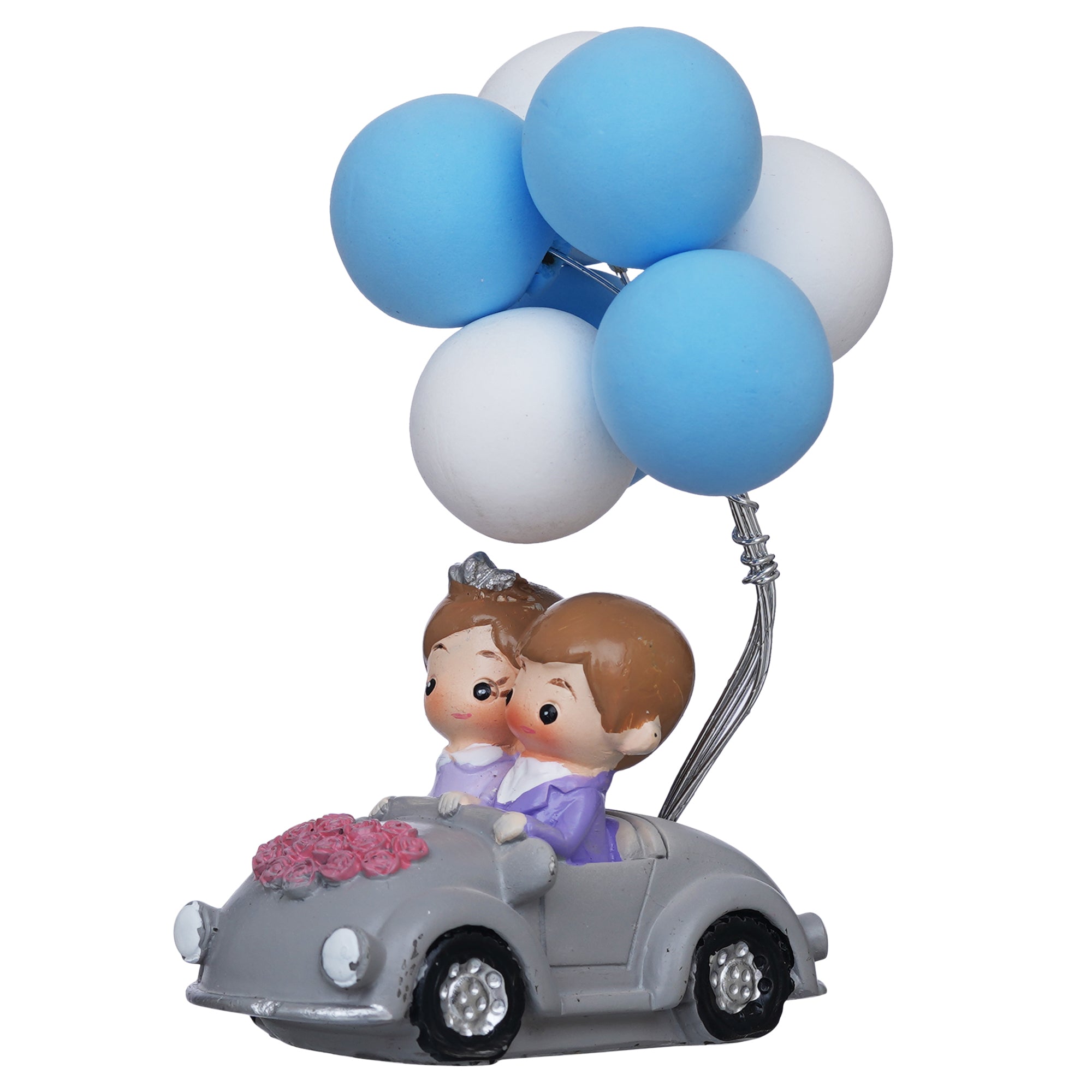 eCraftIndia Romantic Couple Statue with Balloon on a Car Decorative Showpiece 7