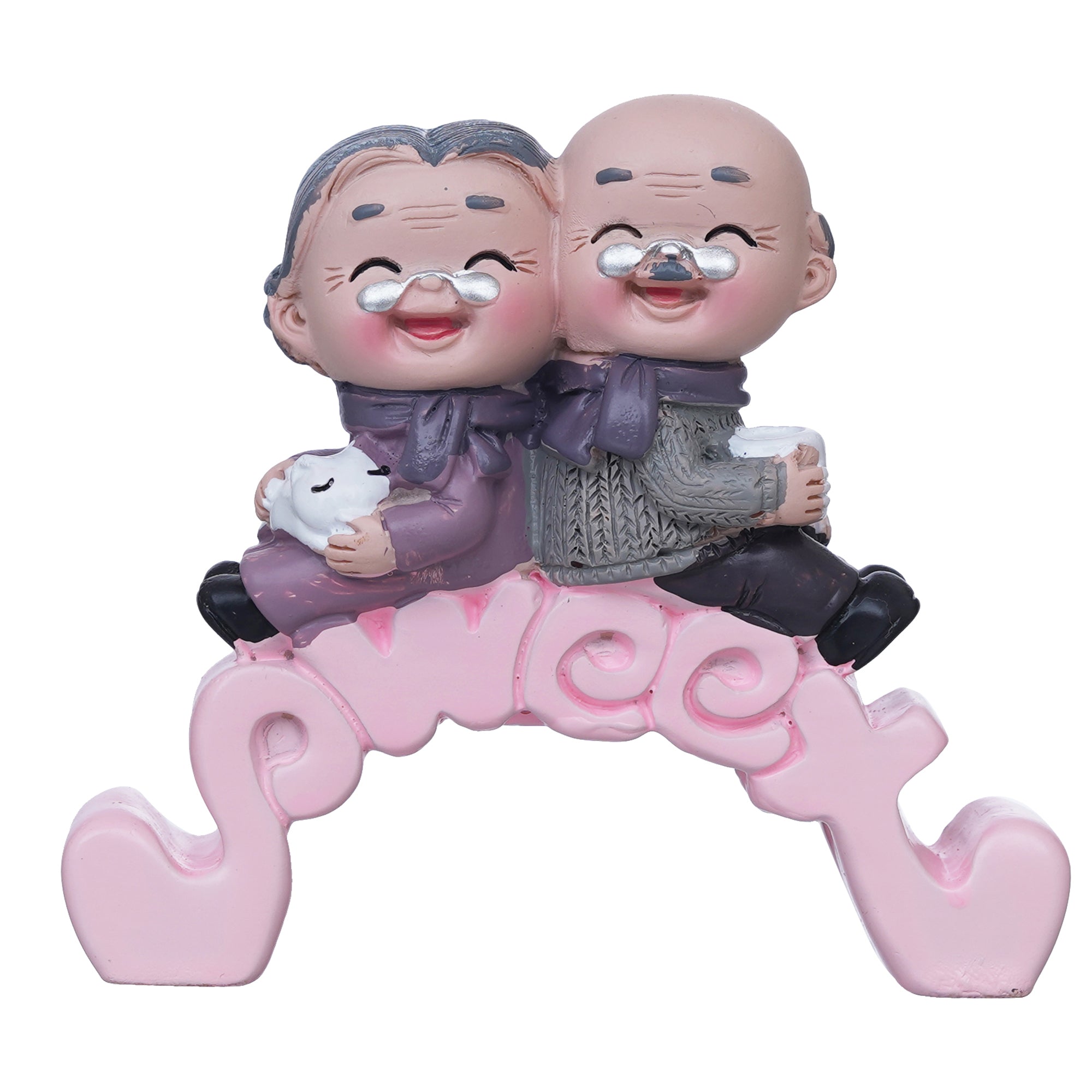 eCraftIndia Cute Old Couple Statue Sitting on Sweet Stand Decorative Showpiece 2