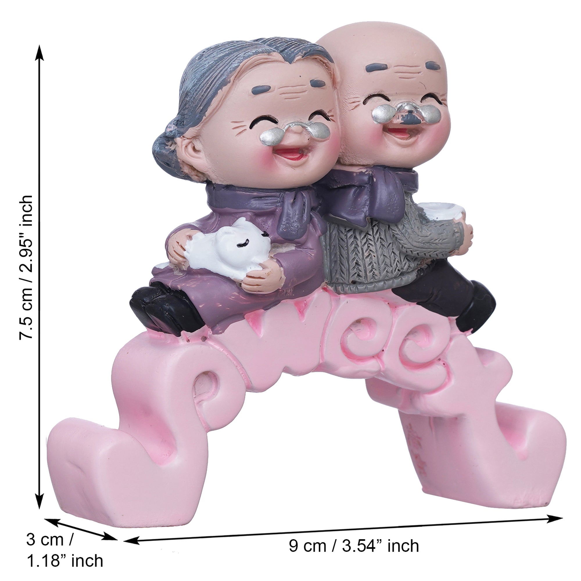 eCraftIndia Cute Old Couple Statue Sitting on Sweet Stand Decorative Showpiece 3