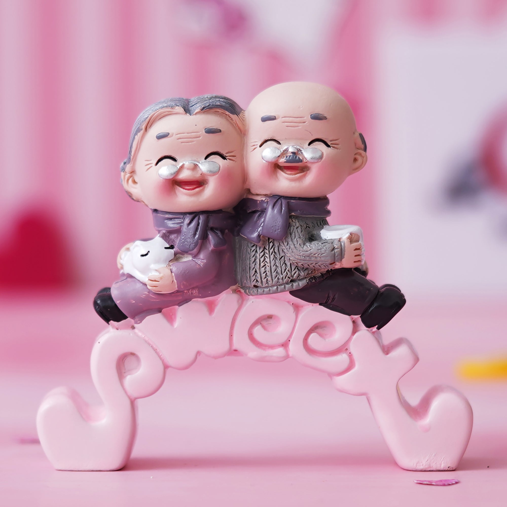 eCraftIndia Cute Old Couple Statue Sitting on Sweet Stand Decorative Showpiece 4