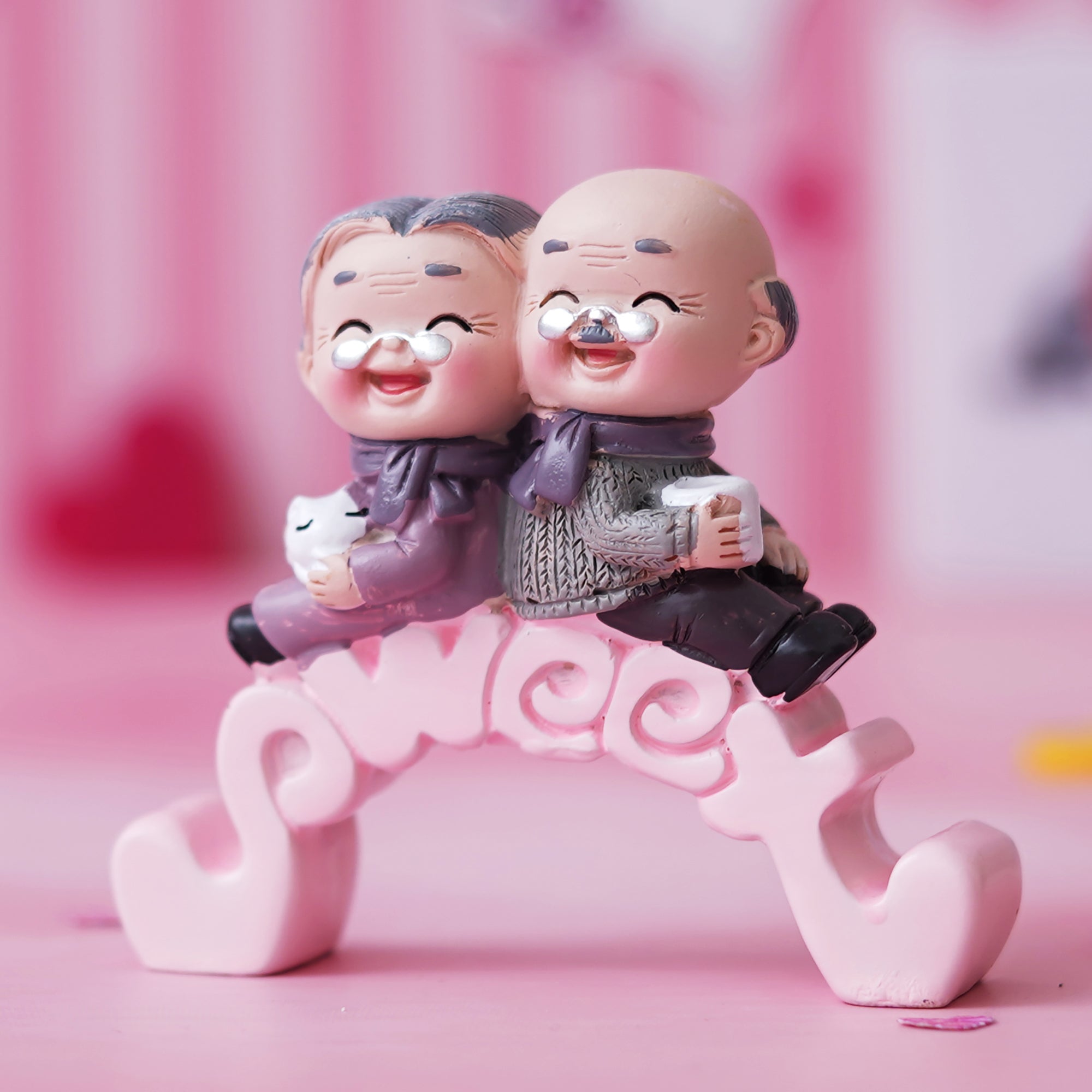 eCraftIndia Cute Old Couple Statue Sitting on Sweet Stand Decorative Showpiece 5