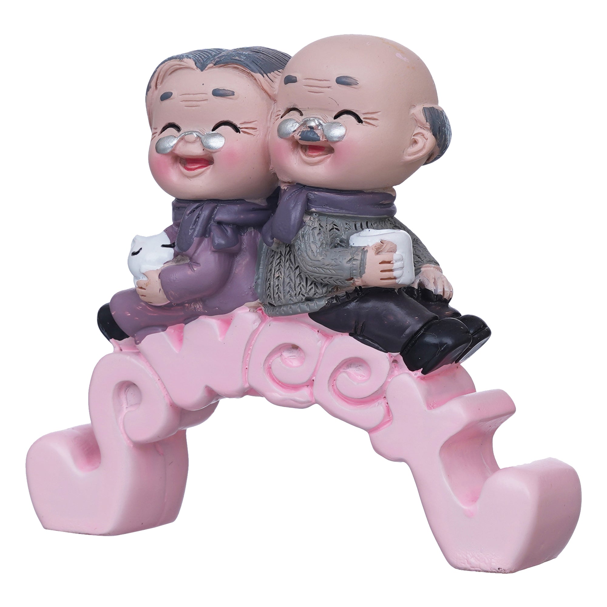 eCraftIndia Cute Old Couple Statue Sitting on Sweet Stand Decorative Showpiece 6