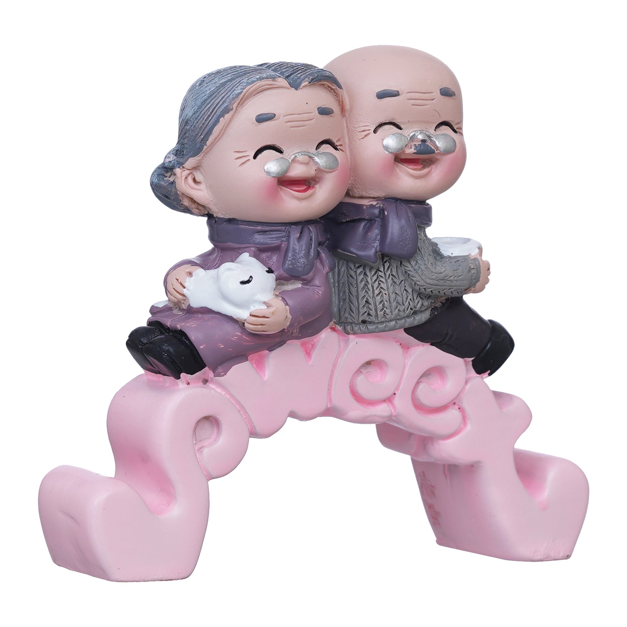 eCraftIndia Cute Old Couple Statue Sitting on Sweet Stand Decorative Showpiece 7